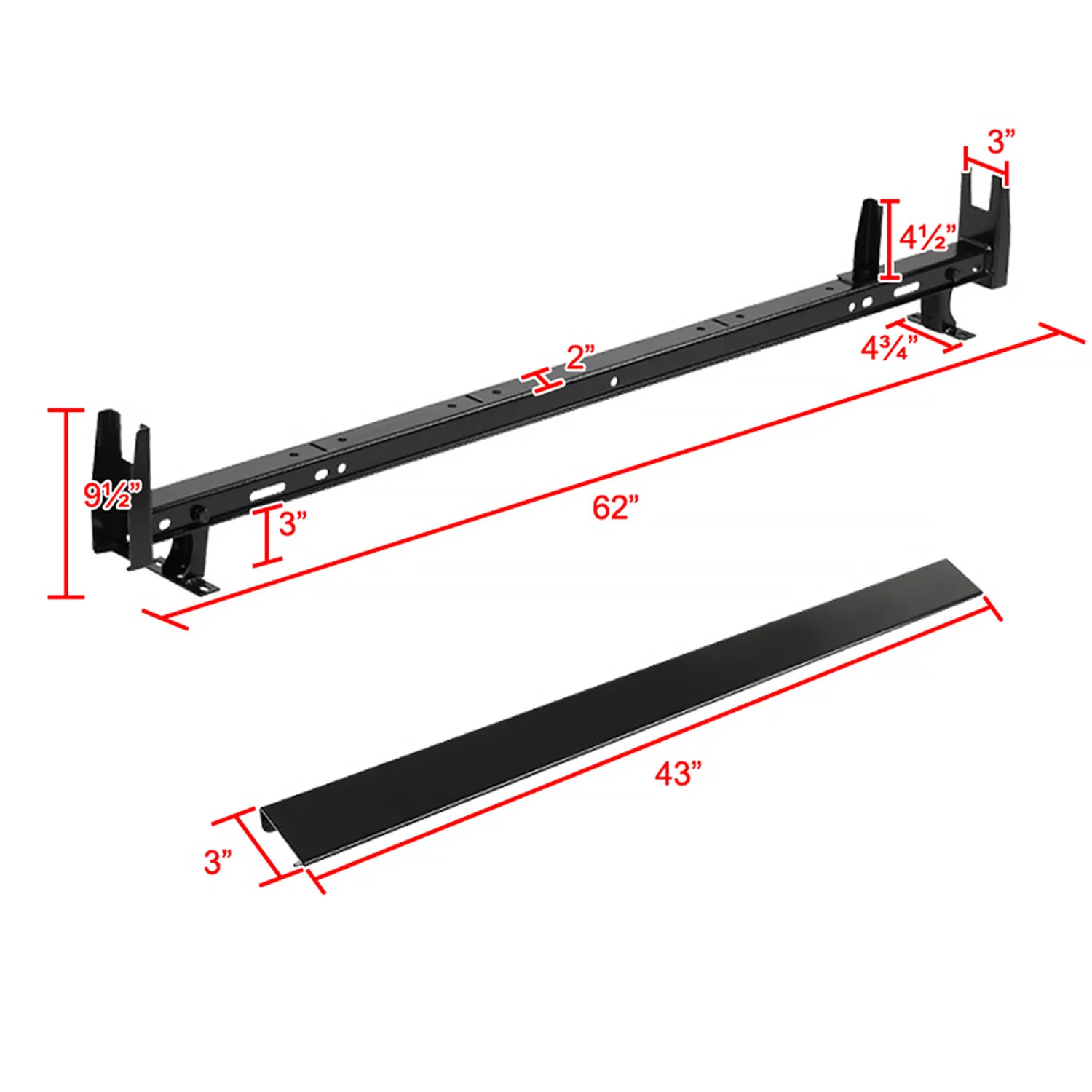 2010-2019 Ford Transit/Nissan NV Glossy Black Steel 3 Bar Roof Ladder Racks - Image 3