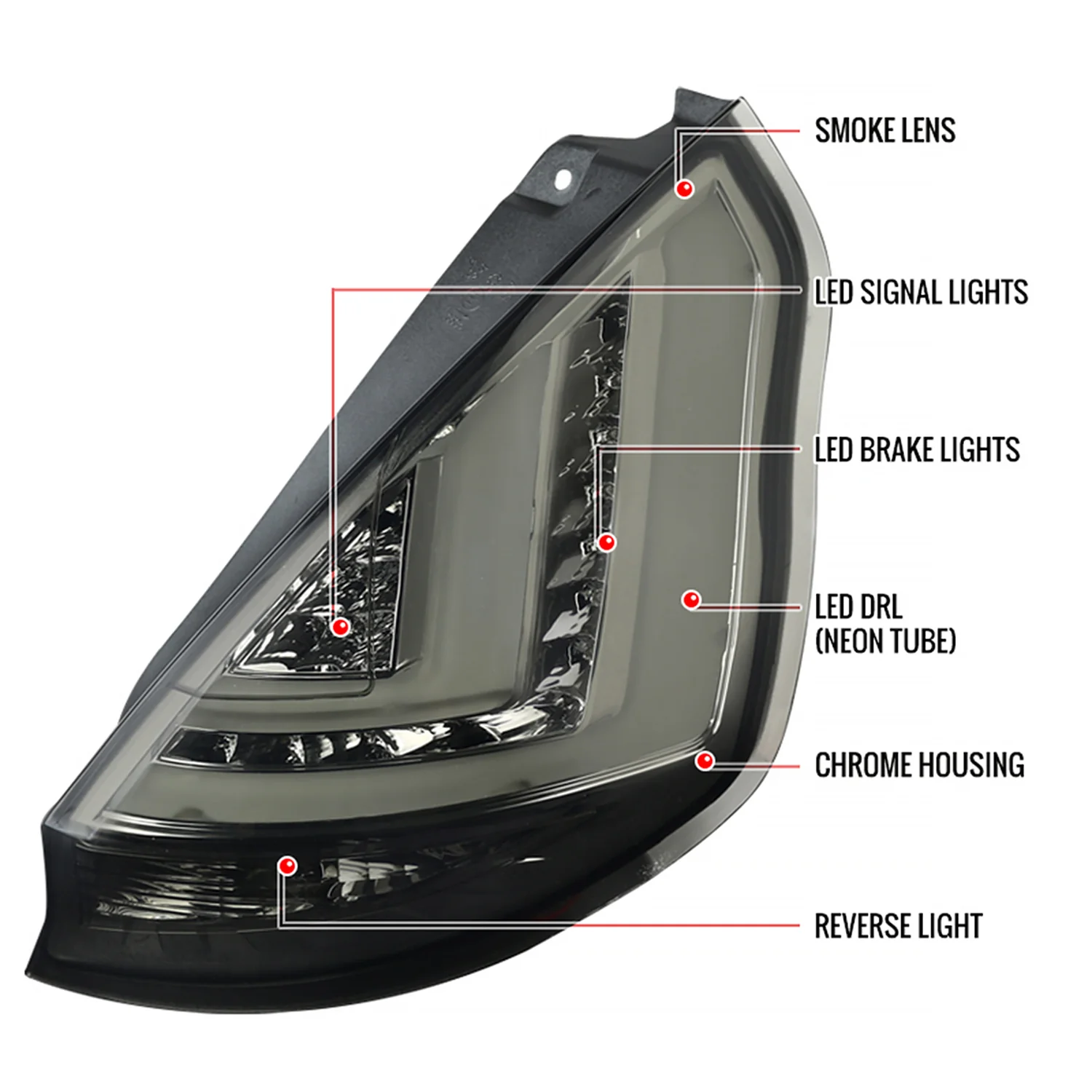 2011-2013 Ford Fiesta Hatchback LED Tail Lights Chrome Housing/Smoke Lens - Image 7