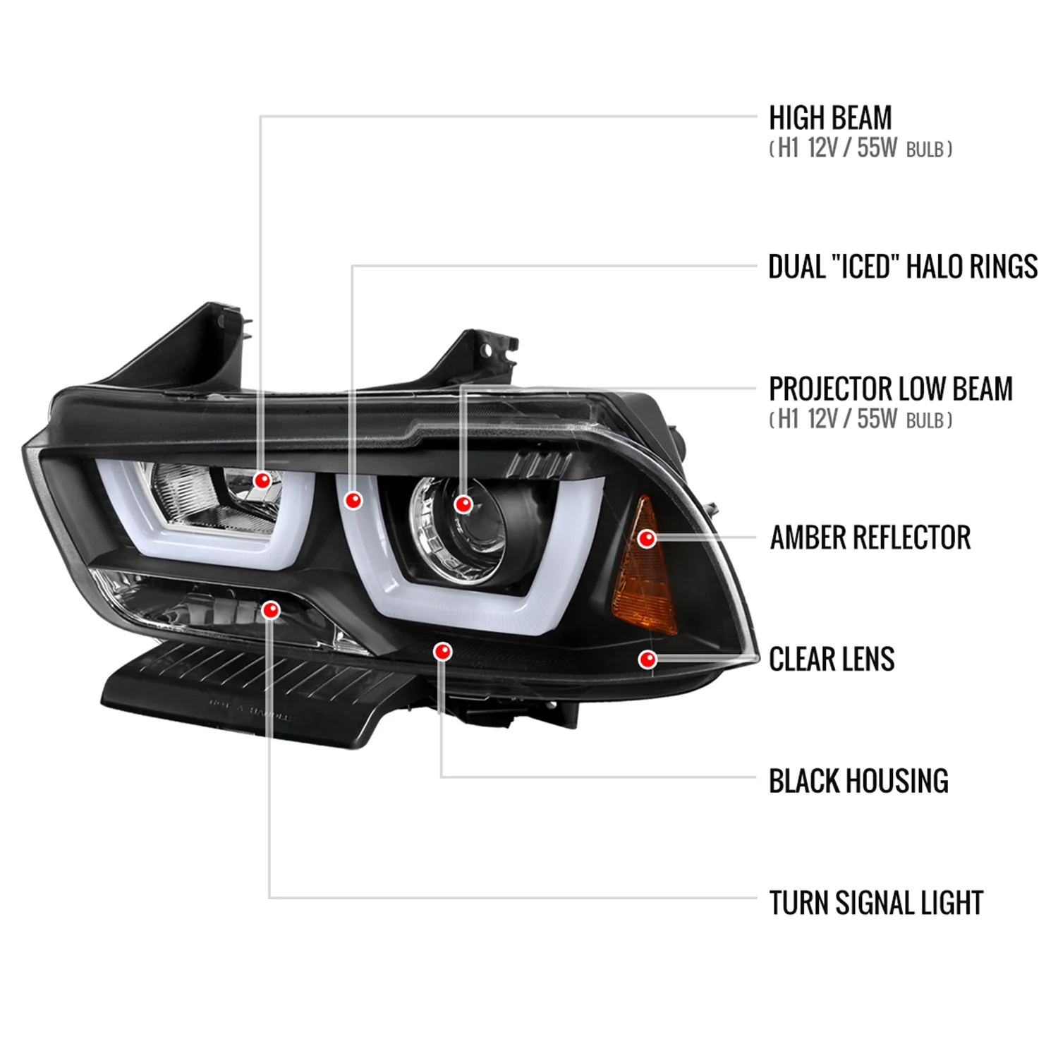 2011-2014 Dodge Charger Dual Halo Projector Headlights Matte Black/Clear Lens - Image 8