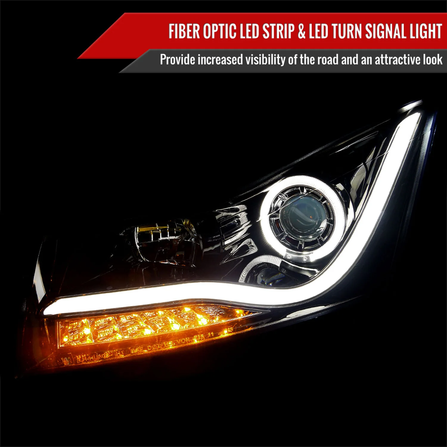 2011-2015 Chevy Cruze / 16 Cruze Limited LED Halo Headlights LED Signal Black - Image 2
