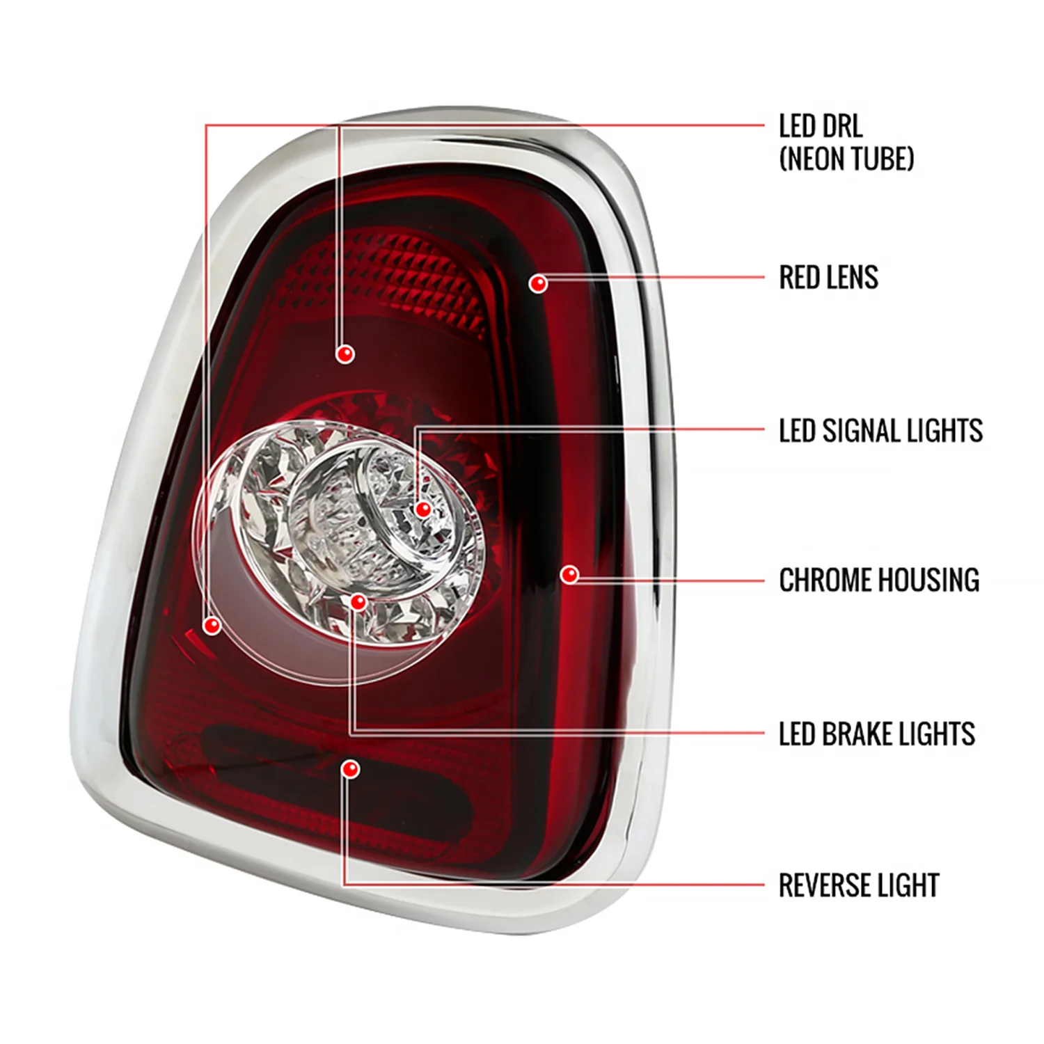 2011-2015 Mini Cooper Base S Hatchback/Convertible LED Tail Lights Chrome/Red - Image 8