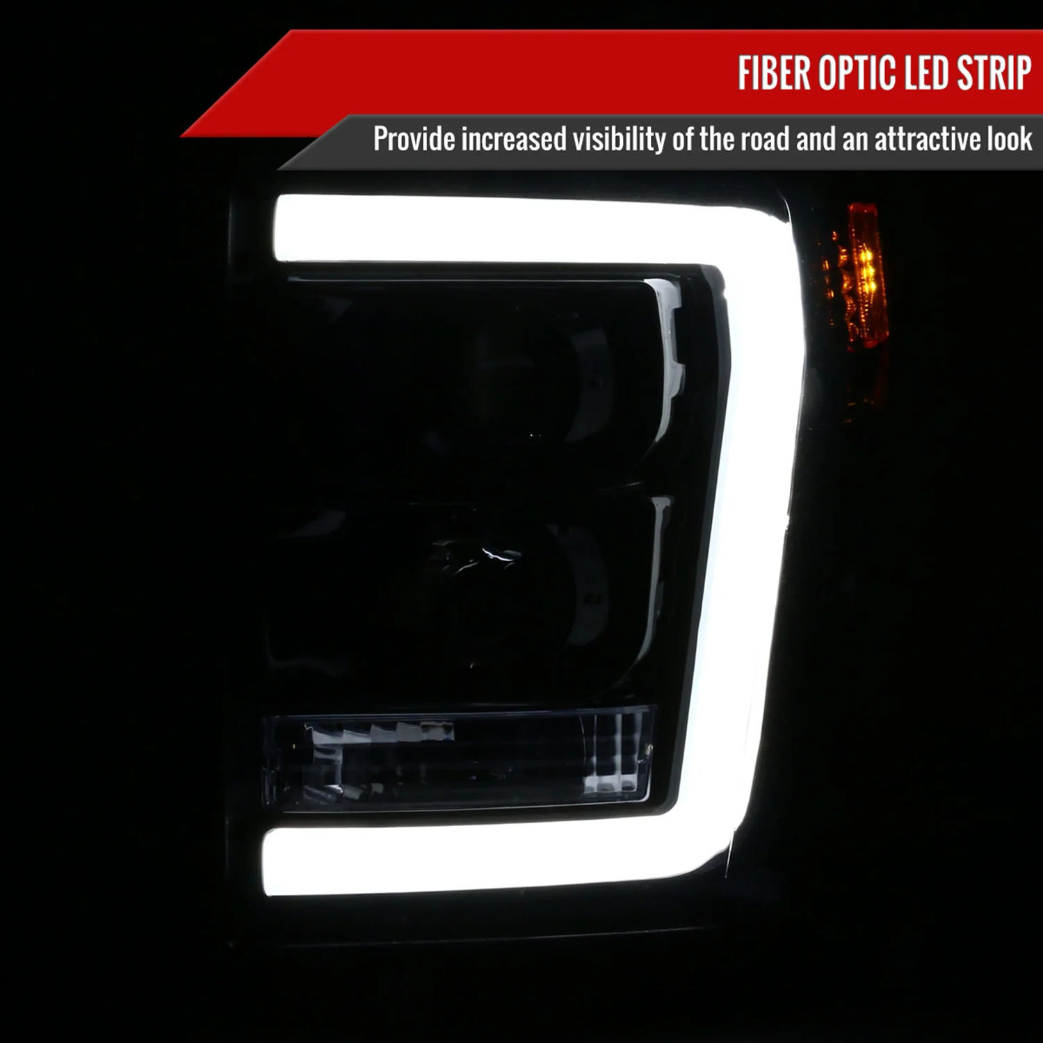 2011-2016 F-250/350/450/550 LED C-Bar Projector Headlights Glossy Black/Smoke - Image 2