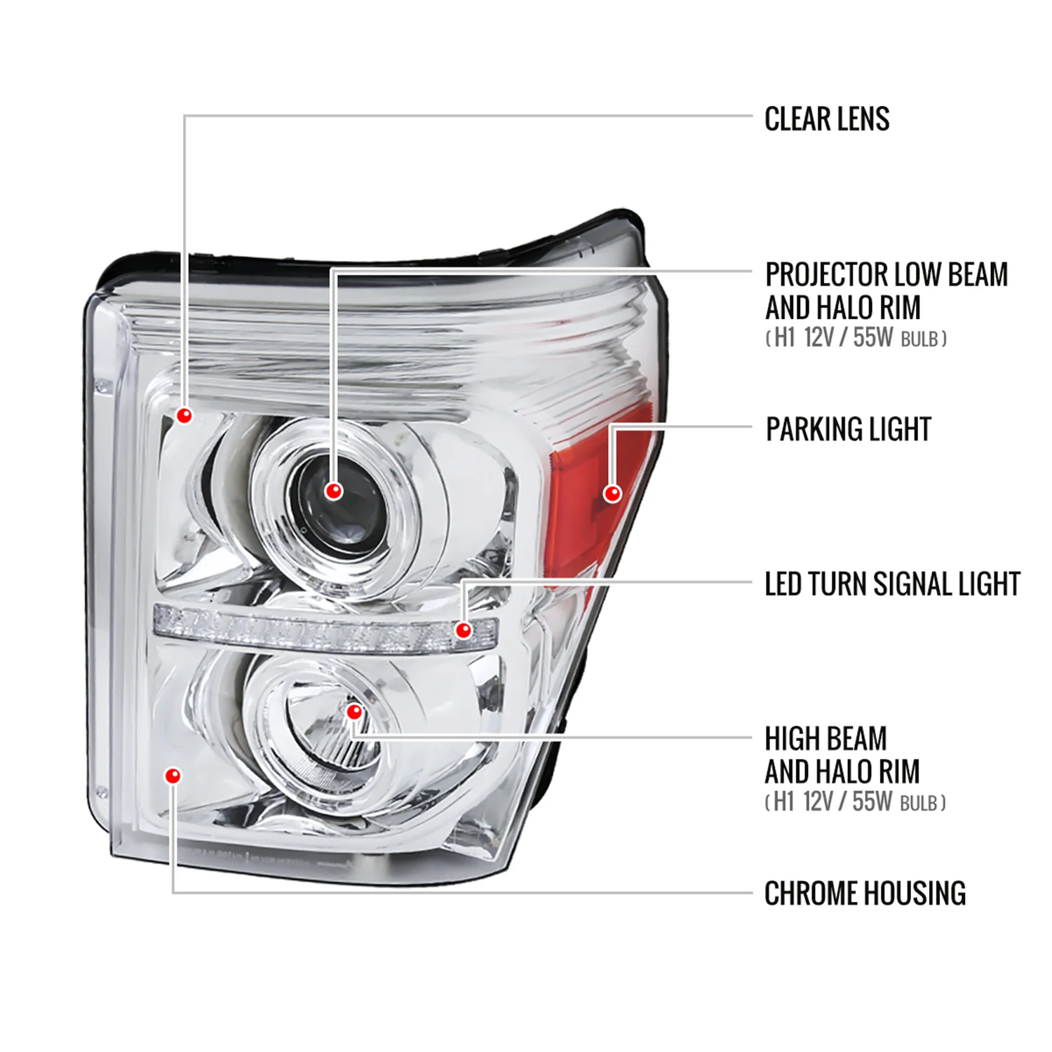 2011-2016 F-250 F-350 F-450 F-550 Dual Halo Headlights LED Signal Chrome - Image 8
