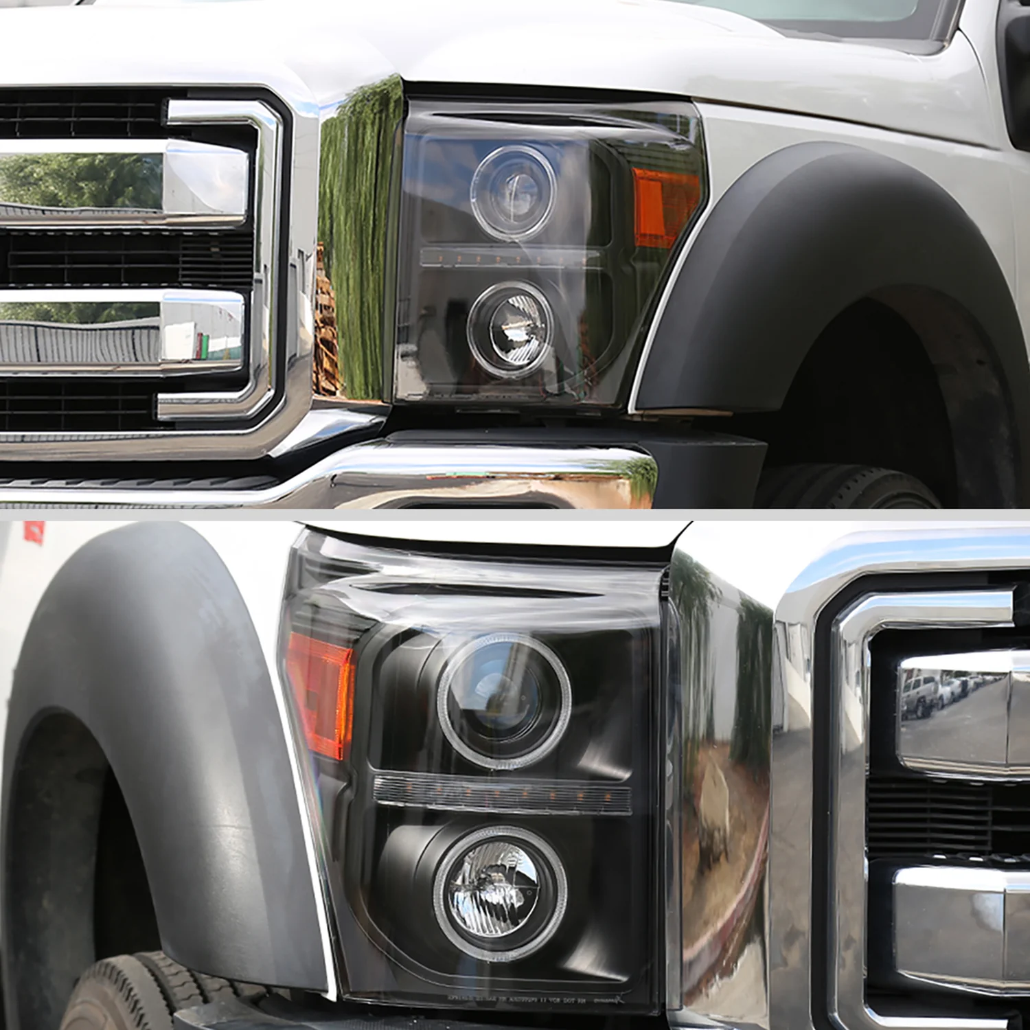 2011-2016 F-250 F-350 F-450 F-550 Dual Halo Headlights LED Signal Lights Black - Image 10