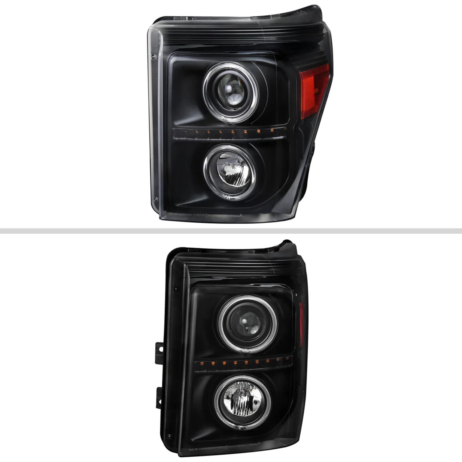 2011-2016 F-250 F-350 F-450 F-550 Dual Halo Headlights LED Signal Lights Black - Image 2