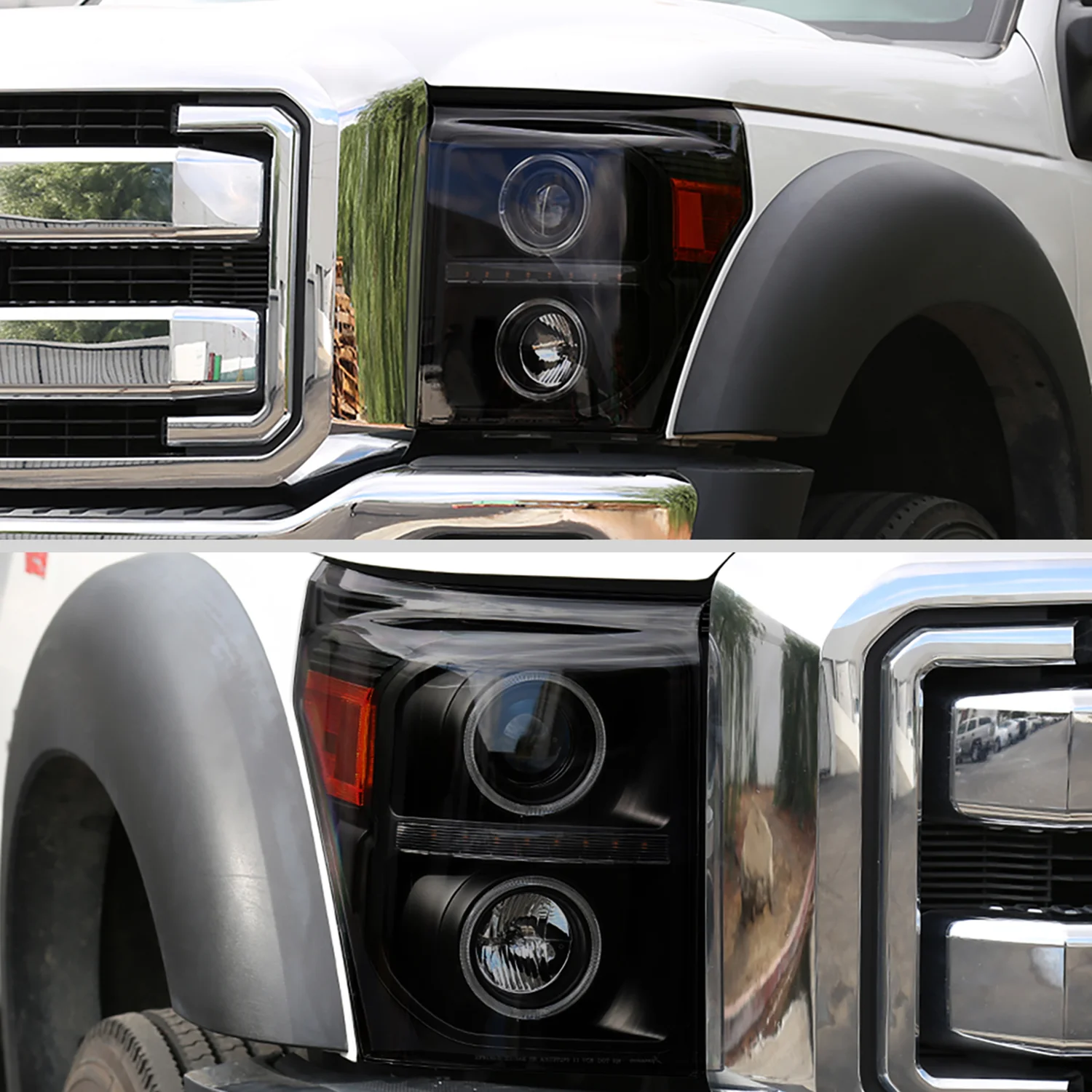 2011-2016 F-250 F-350 F-450 F-550 Dual Halo Headlights LED Signal Lights Smoke - Image 10