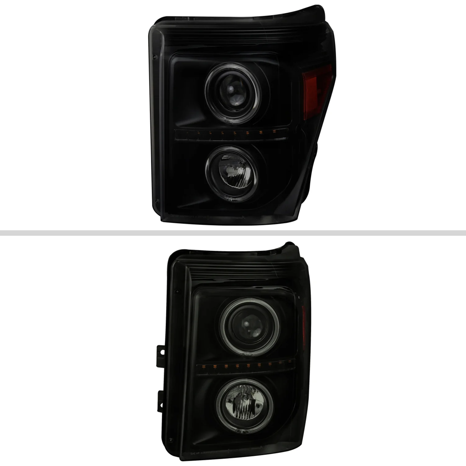 2011-2016 F-250 F-350 F-450 F-550 Dual Halo Headlights LED Signal Lights Smoke - Image 2