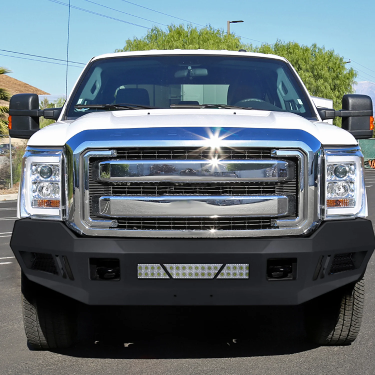 2011-2016 Ford F-150/F-250 Black Heavy Duty Steel Front Bumper LED Light Ports - Image 10