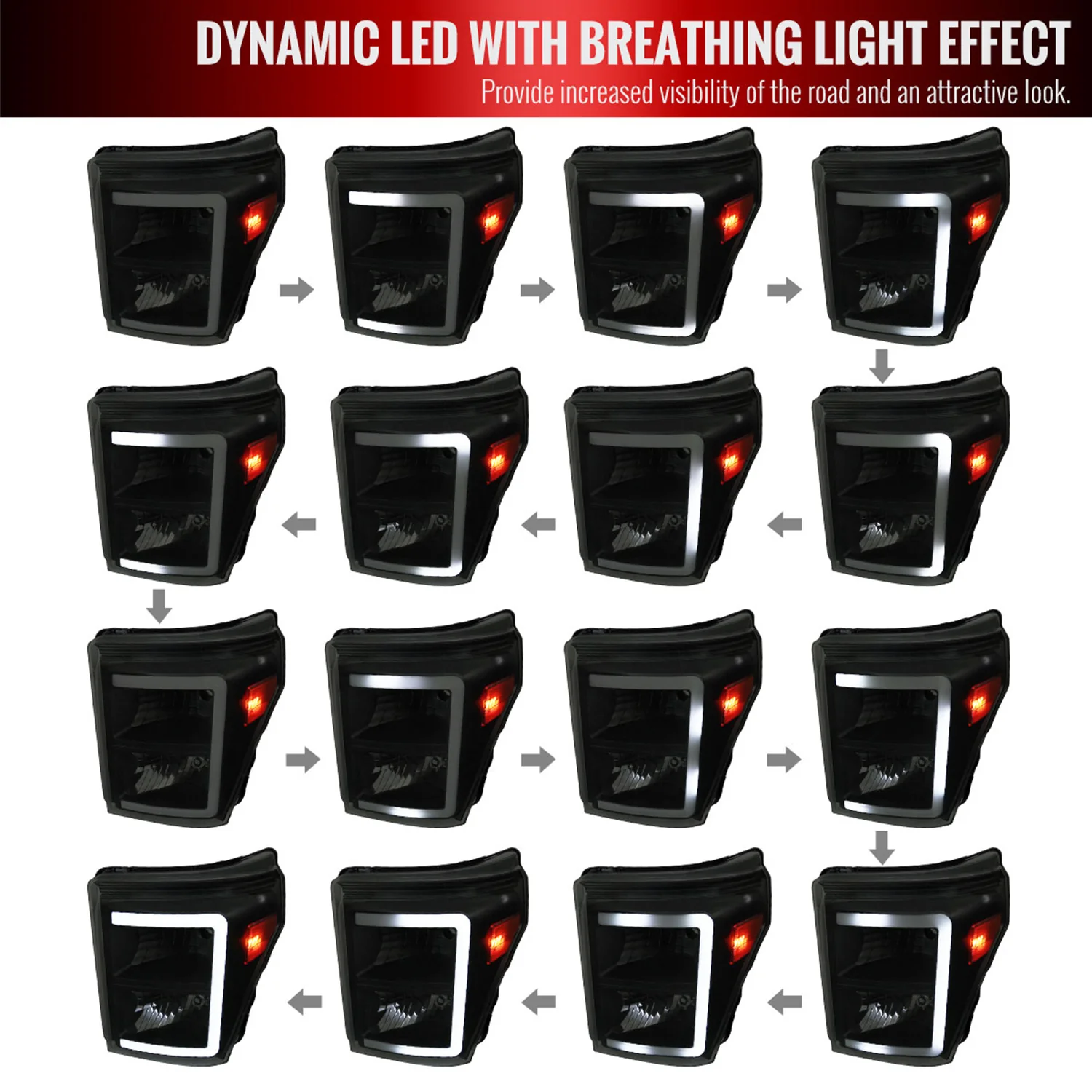2011-2016 Ford F-250/350/450/550 Super Duty LED C-Bar Factory Headlights Black - Image 2