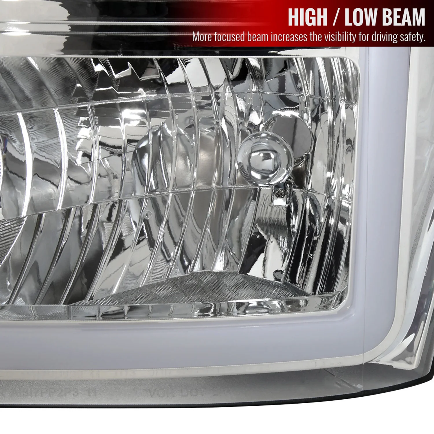 2011-2016 Ford F-250/350/450/550 Super Duty LED CBar Factory Headlights Chrome - Image 3