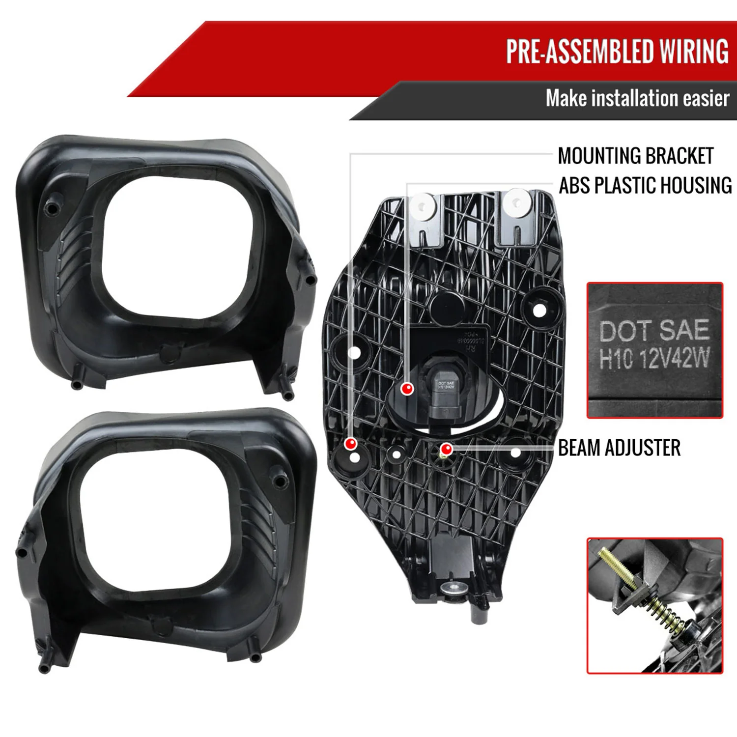 2011-2016 Ford F-250/F-350/F-450/F-550 12V/42W H10 Fog Lights Kit Chrome/Clear - Image 7