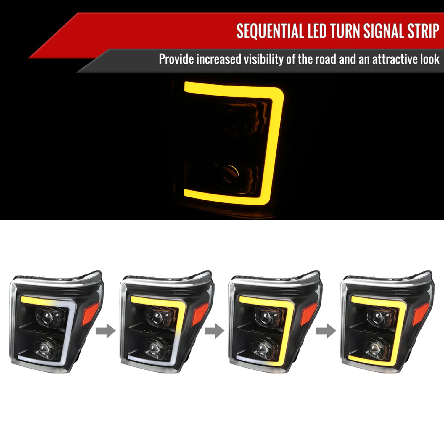 2011-2016 Ford F-250 F-350 F-450 F-550 LED CBar Projector Headlights Black - Image 2