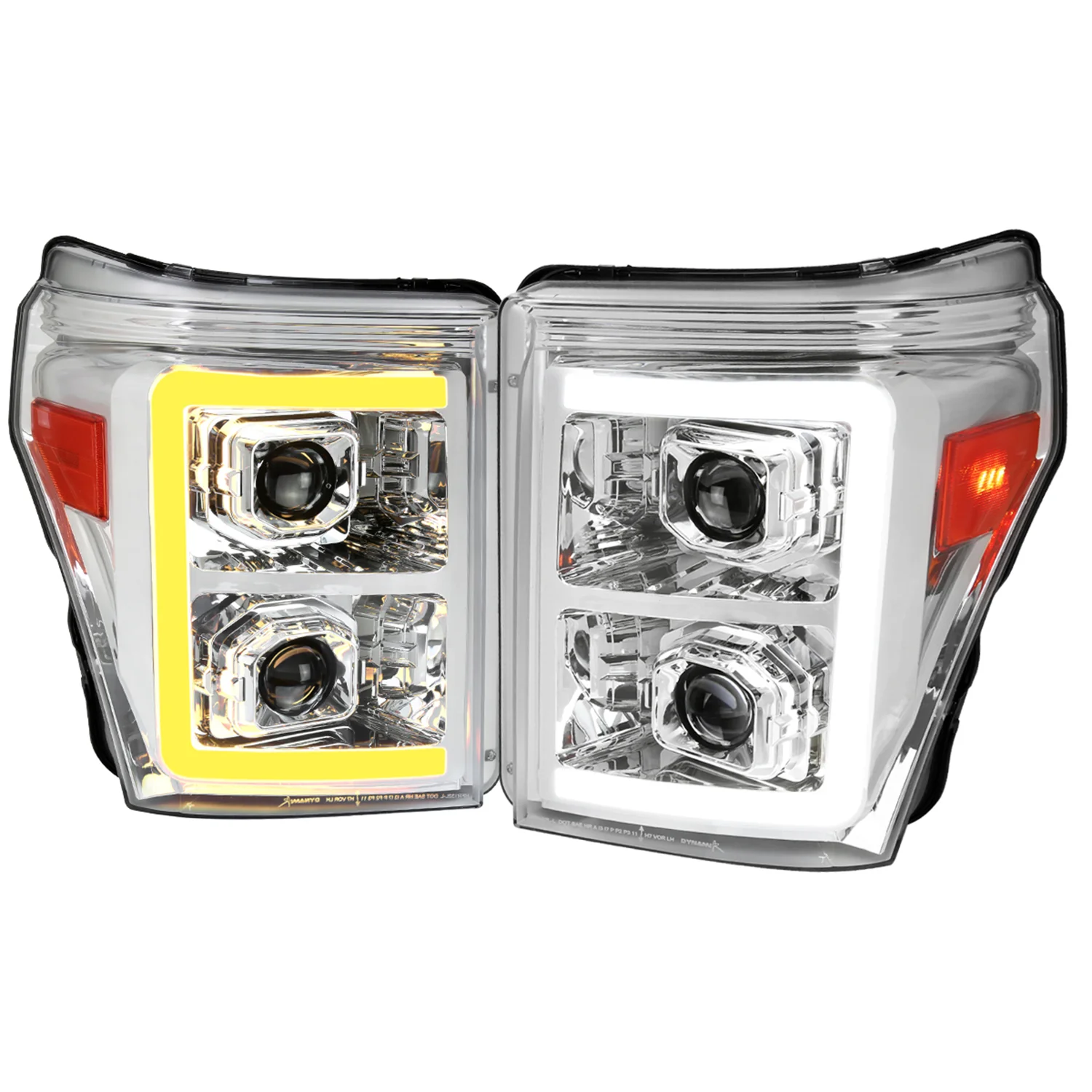 2011-2016 Ford F-250 F-350 F-450 F-550 LED CBar Projector Headlights Chrome