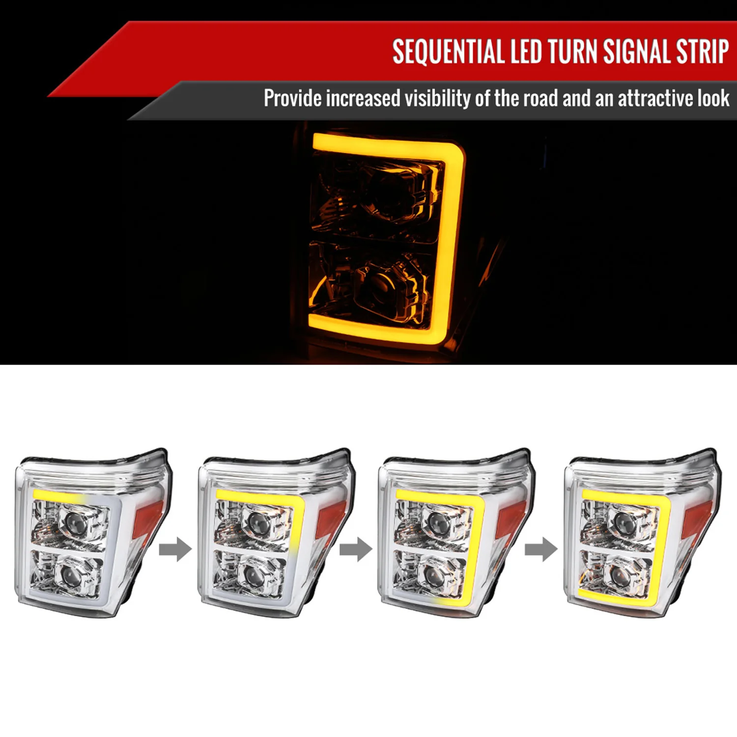 2011-2016 Ford F-250 F-350 F-450 F-550 LED CBar Projector Headlights Chrome - Image 2