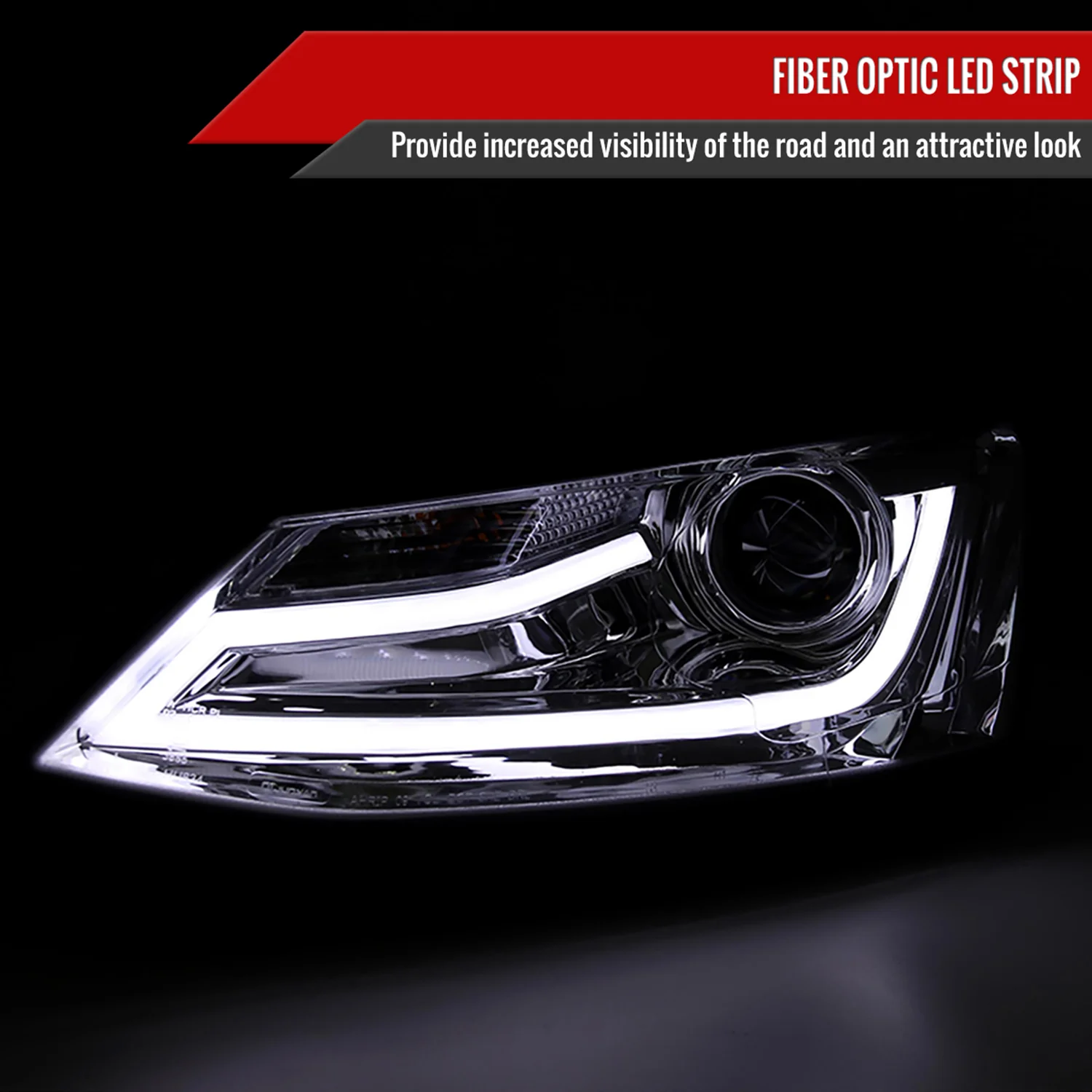 2011-2018 VW Jetta MK6 LED Bar Projector Headlights Chrome/Clear Lens - Image 2