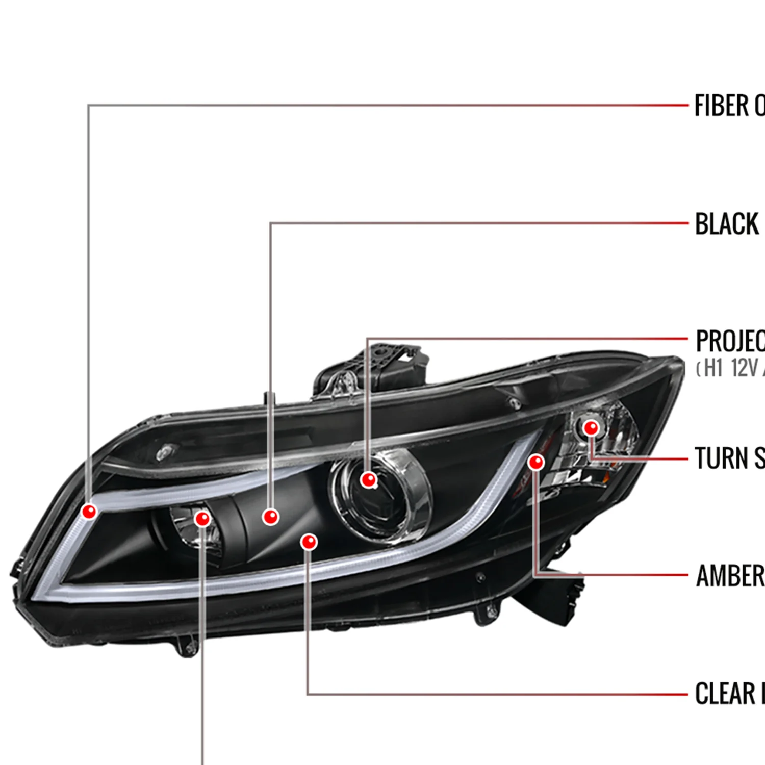 2012-2013 Honda Civic Coupe / 12-2015 Civic Sedan LED Bar Headlights Black - Image 8
