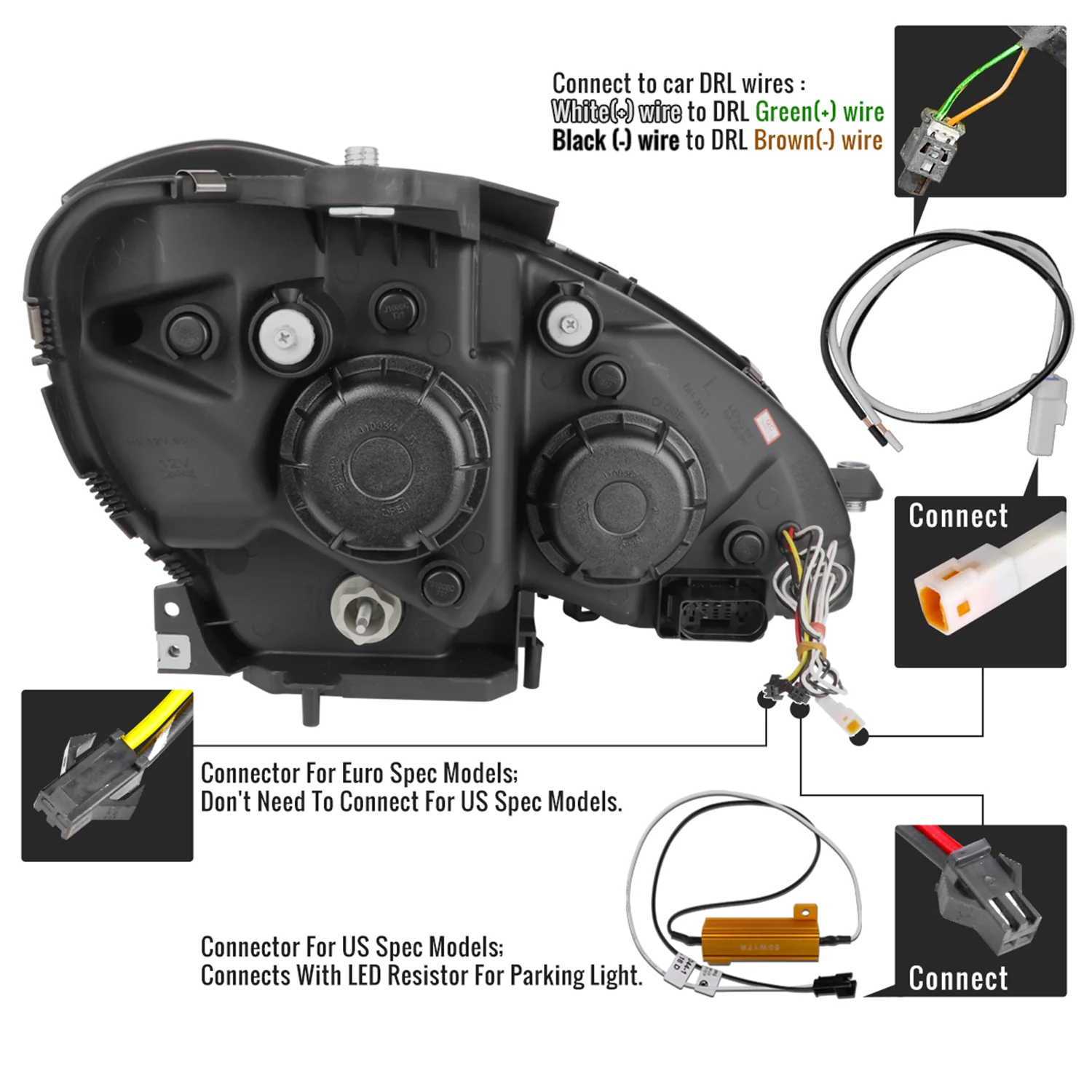 2012-2014 Mercedes-Benz W204 C-Class LED Bar Projector Headlights Black - Image 6