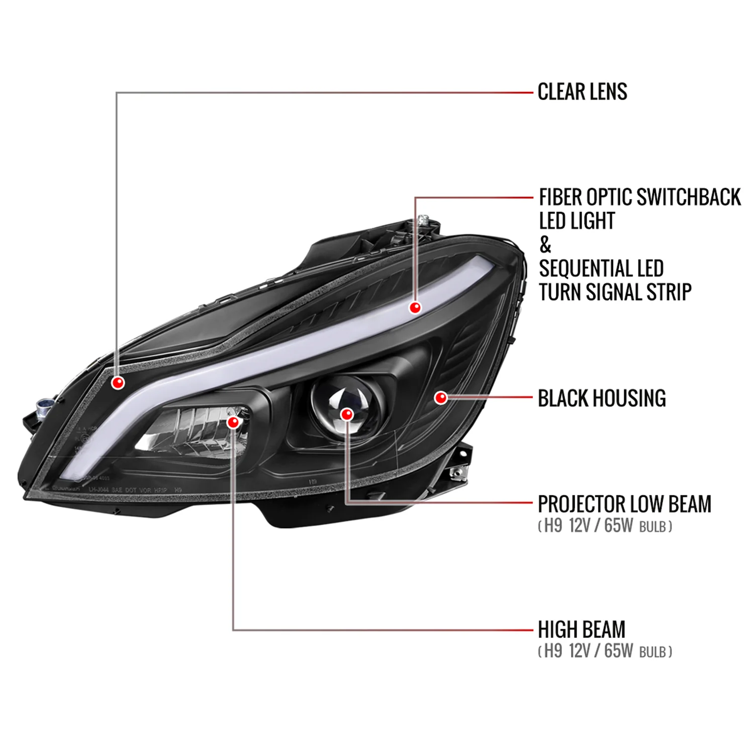 2012-2014 Mercedes-Benz W204 C-Class LED Bar Projector Headlights Black - Image 8