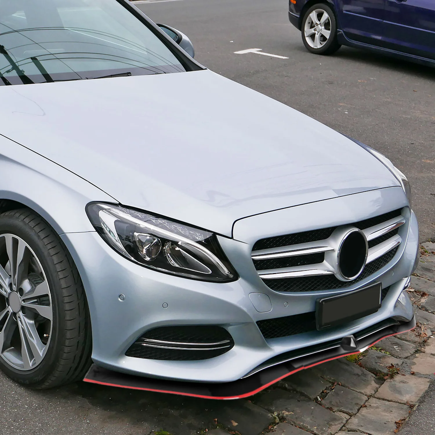 2012-2014 Mercedes W204 C Class Glossy Black/Red Front Bumper Lip Splitter Kit - Image 10