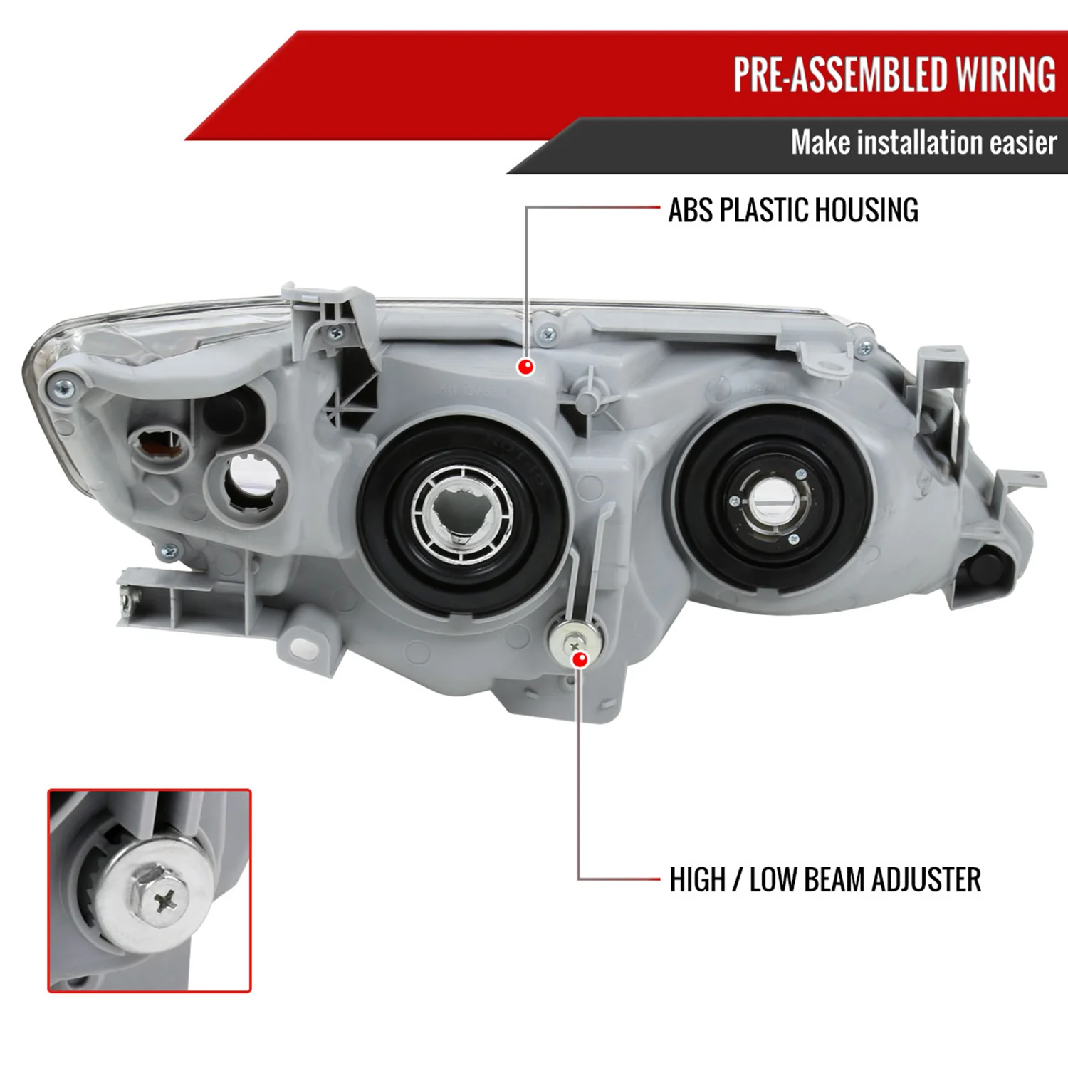 2012-2014 Toyota Camry Projector Headlights w/Amber Reflectors Jet Black/Clear - Image 7