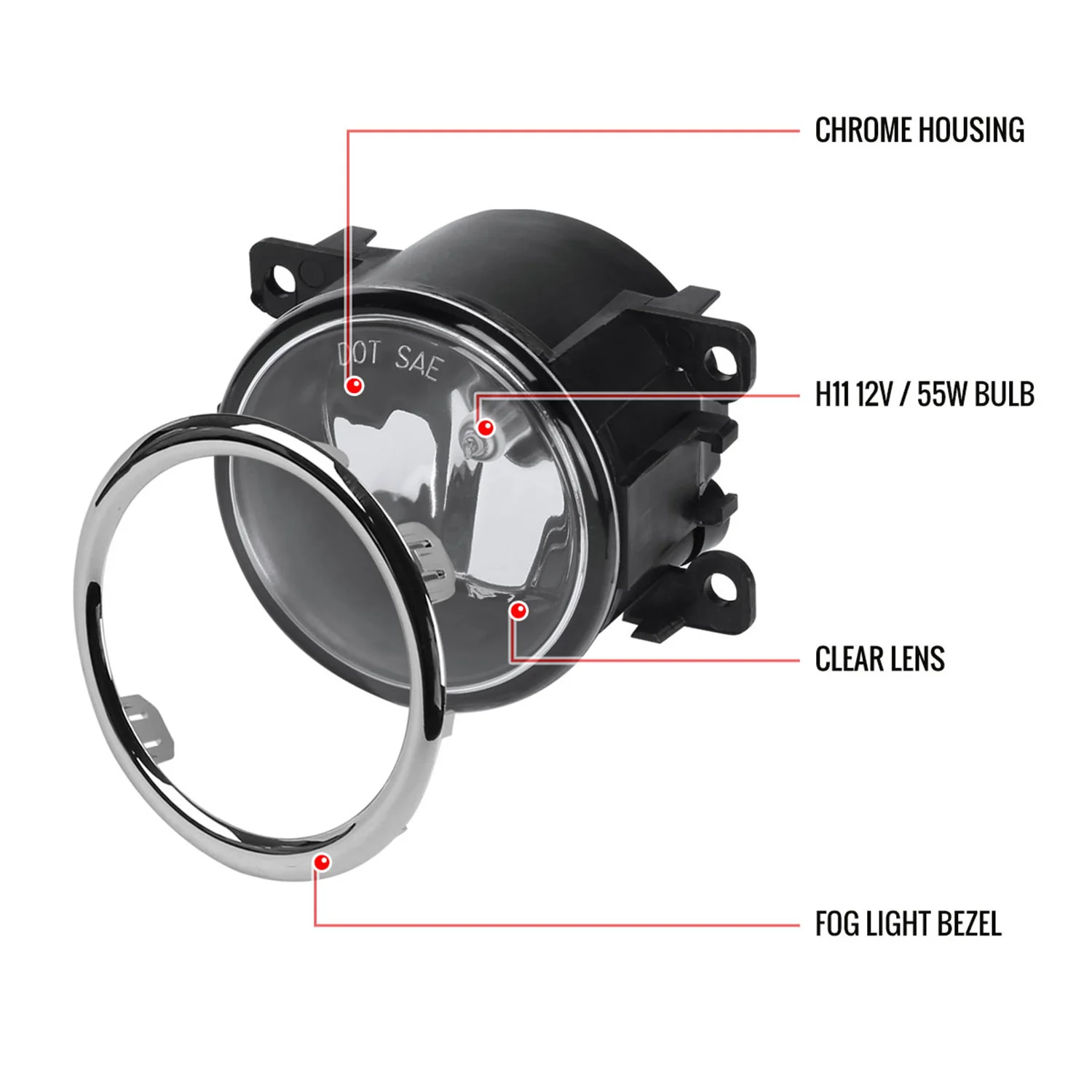 2012-2015 Honda Pilot H11 Fog Lights Kit Chrome Housing/Clear Lens - Image 9