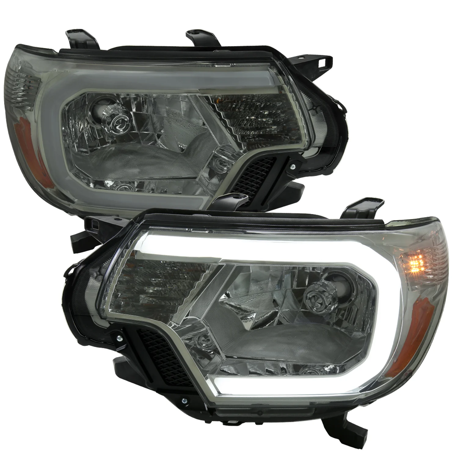 2012-2015 Toyota Tacoma LED Bar Headlights Amber Reflector Chrome/Light Smoke