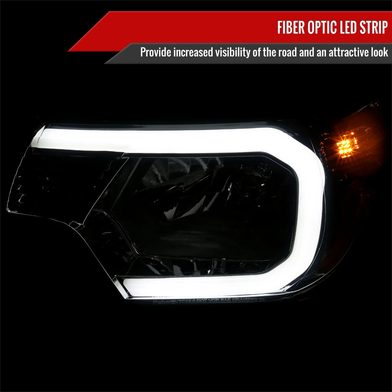 2012-2015 Toyota Tacoma LED Bar Headlights Amber Reflector Chrome/Light Smoke - Image 2