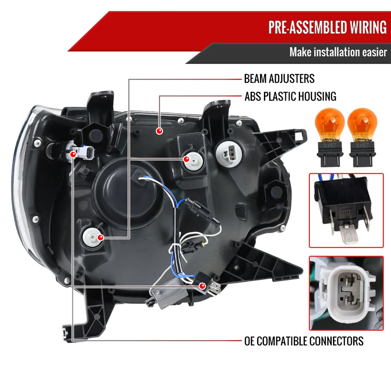 2012-2015 Toyota Tacoma LED CBar Projector Headlights LED Parking Light Black - Image 7