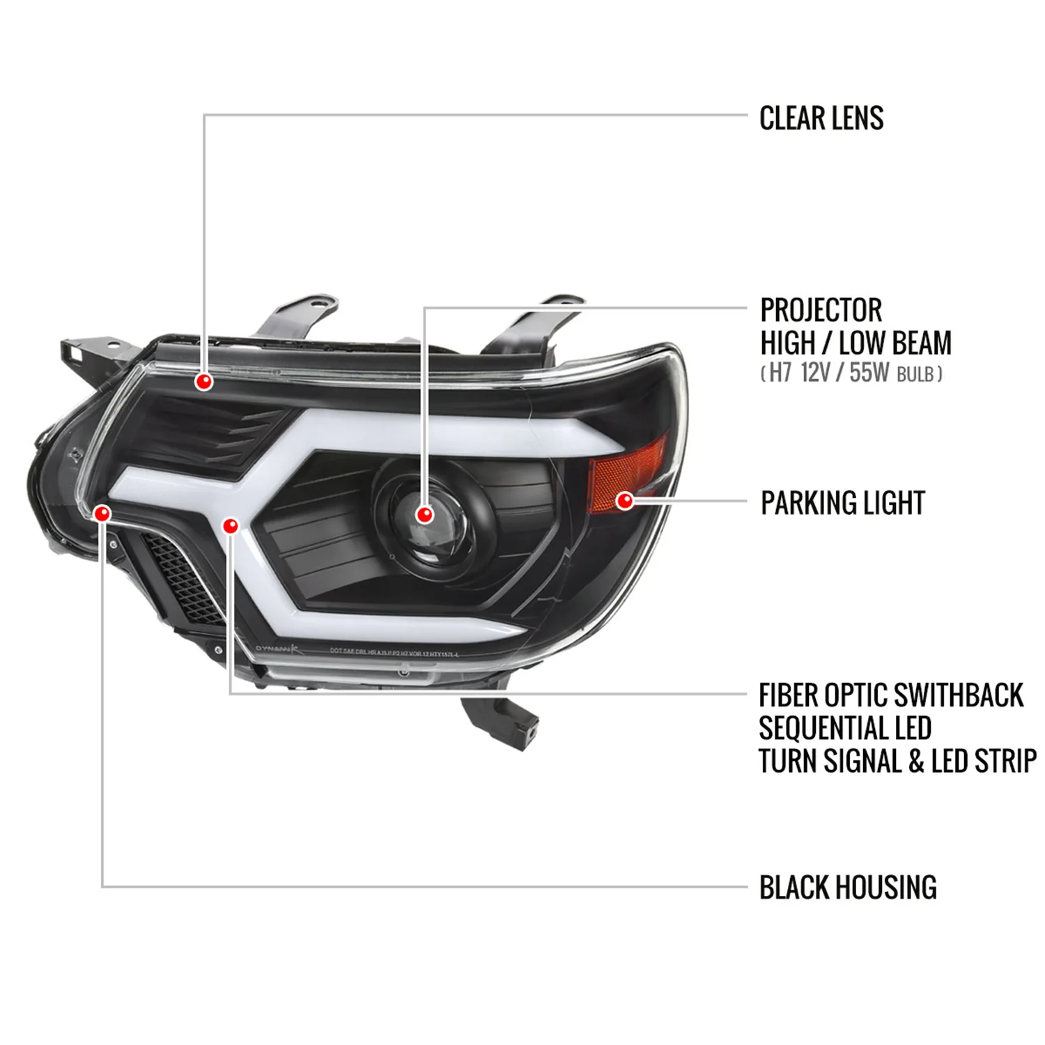 2012-2015 Toyota Tacoma Sequential LED Bar Projector Headlights Matt Black - Image 8