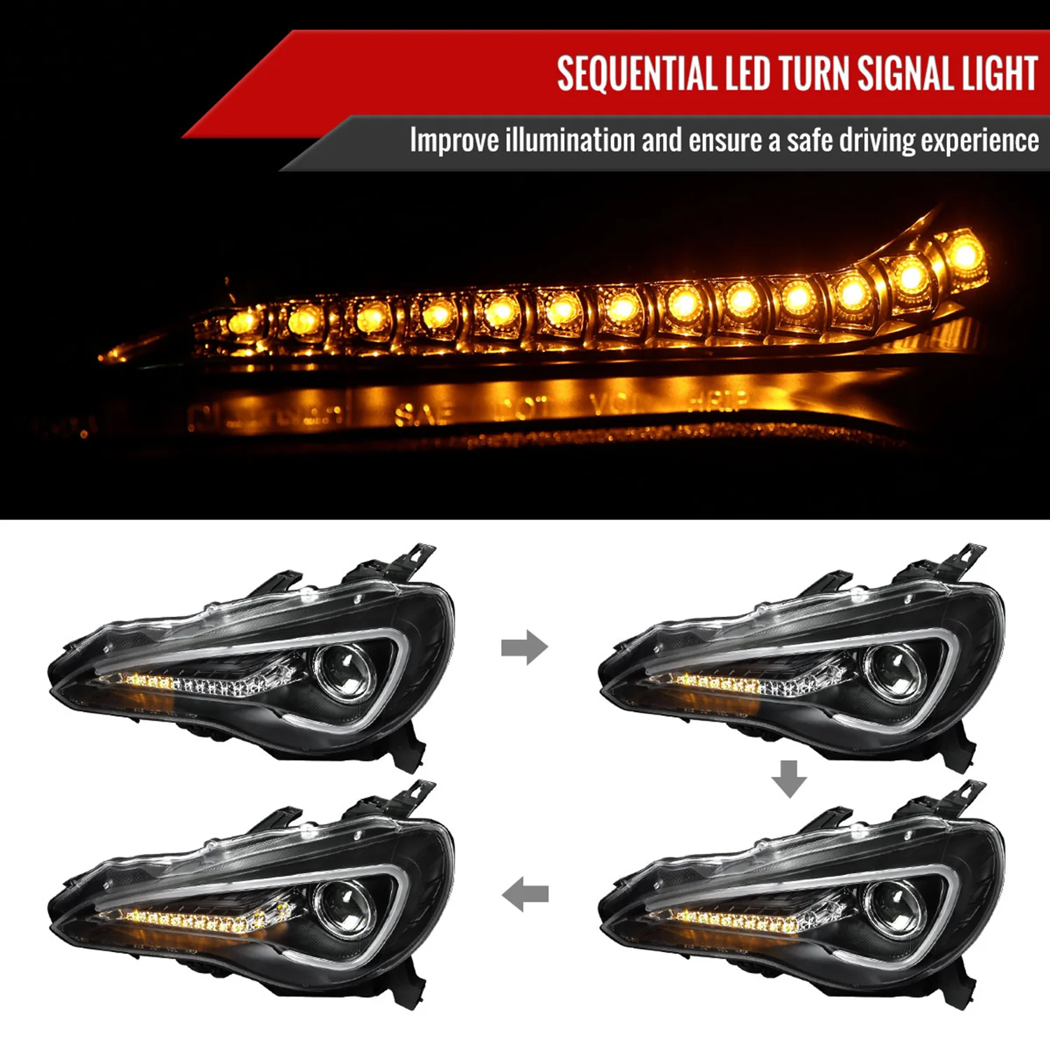 2012-2017 Toyota 86 Scion FR-S LED Bar Headlights Signal Lights Black - Image 2