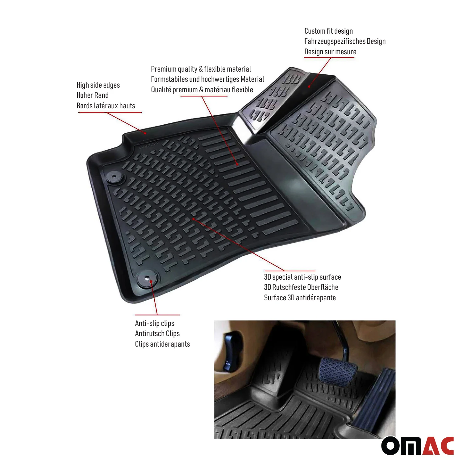 2012-2021 Mercedes Citan Floor Mats Liners Full Set All Weather Black - Image 8