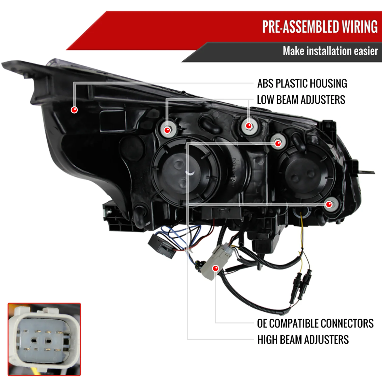 2013-2015 Chevy Malibu Projector Headlights Matte Black Housing/Clear Lens - Image 7