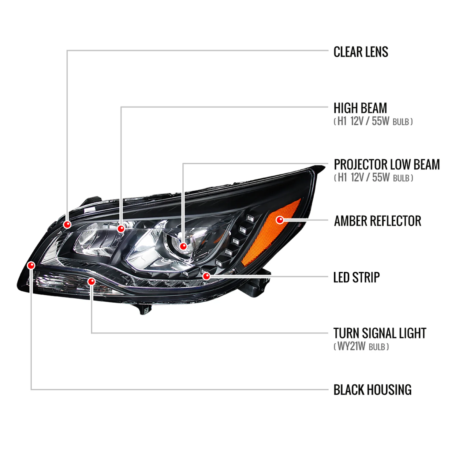 2013-2015 Chevy Malibu Projector Headlights Matte Black Housing/Clear Lens - Image 8