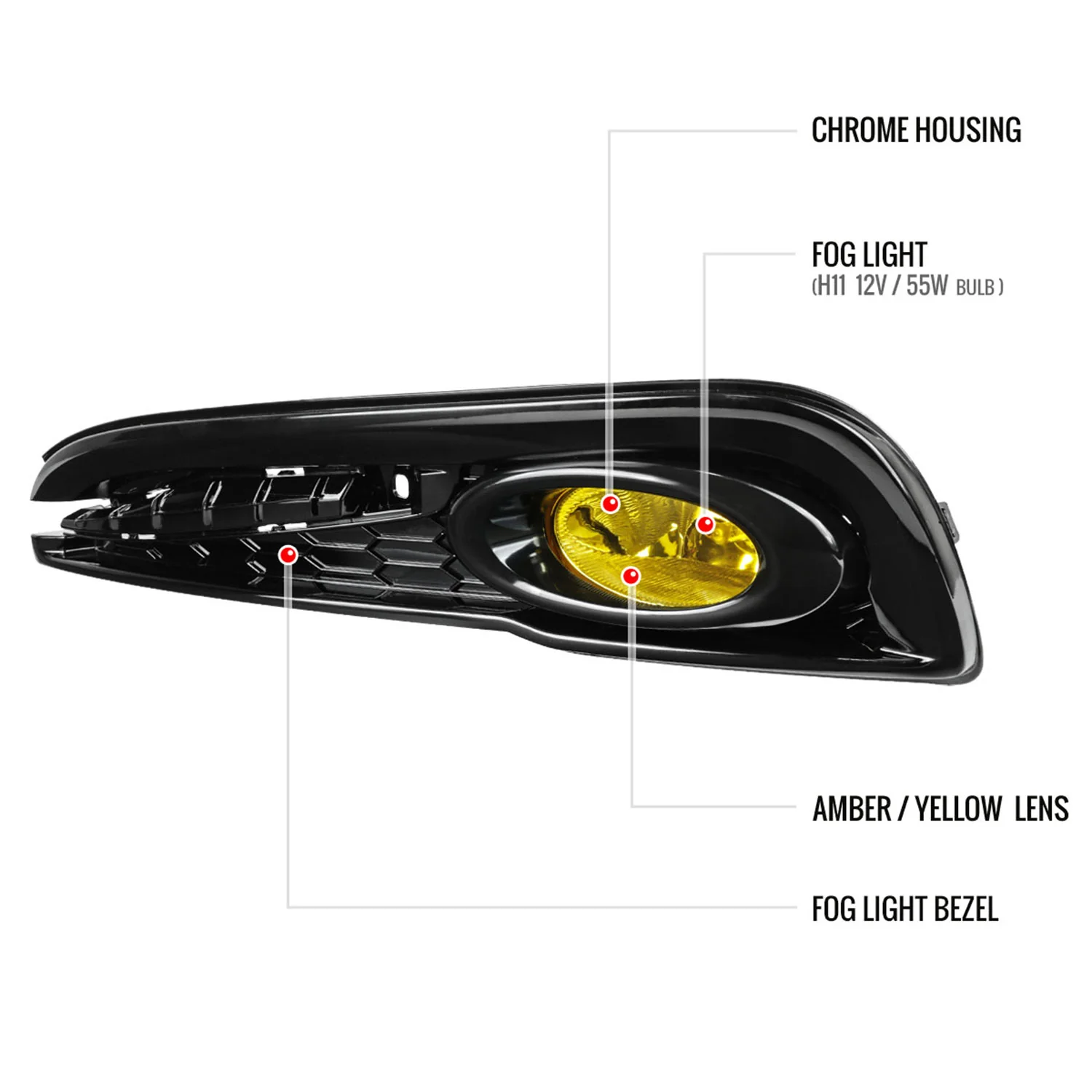 2013-2015 Honda Civic Sedan H11 Fog Lights Kit Chrome Housing/Yellow Lens - Image 8