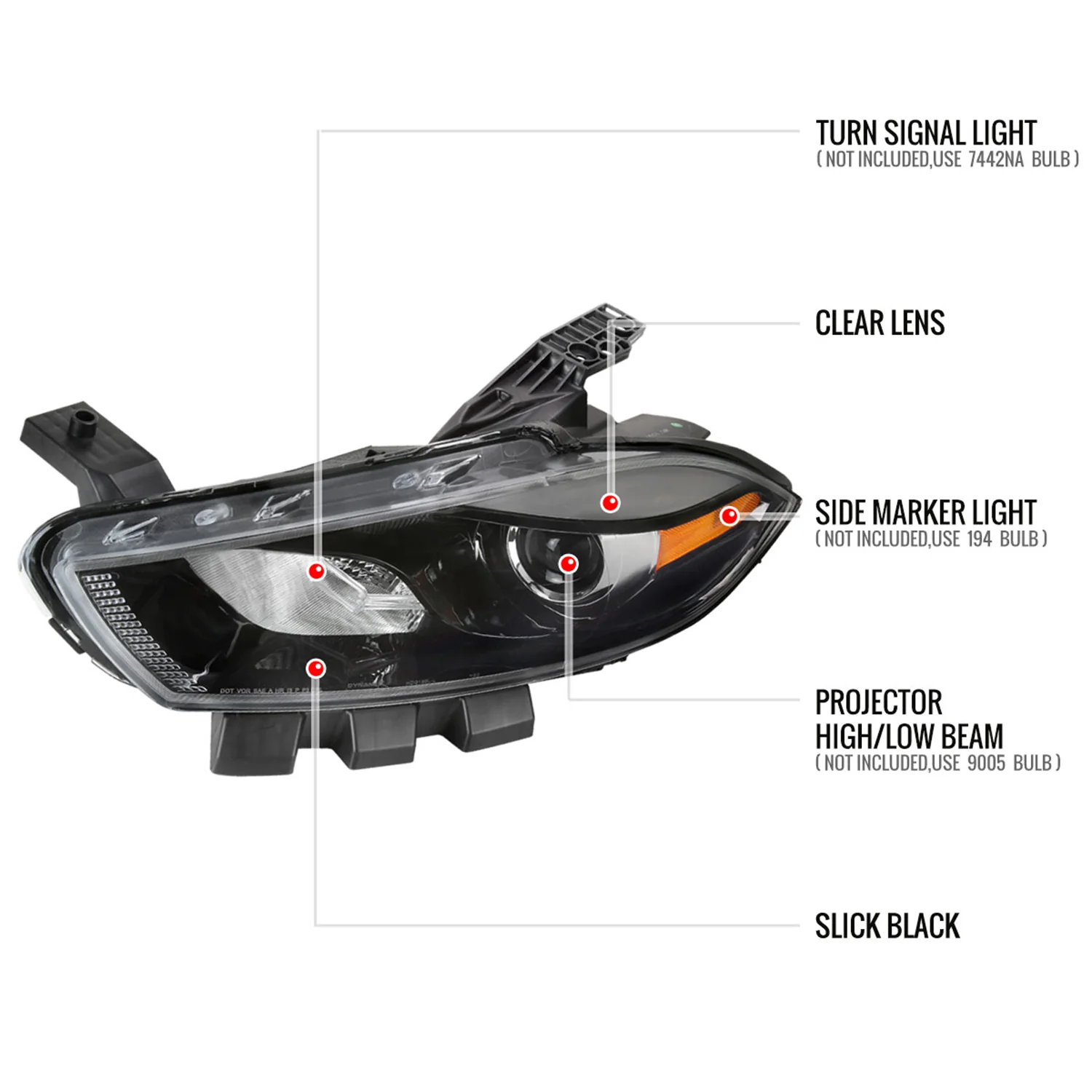 2013-2016 Dodge Dart Factory Headlights Projector High/Low Beam Jet Black - Image 8