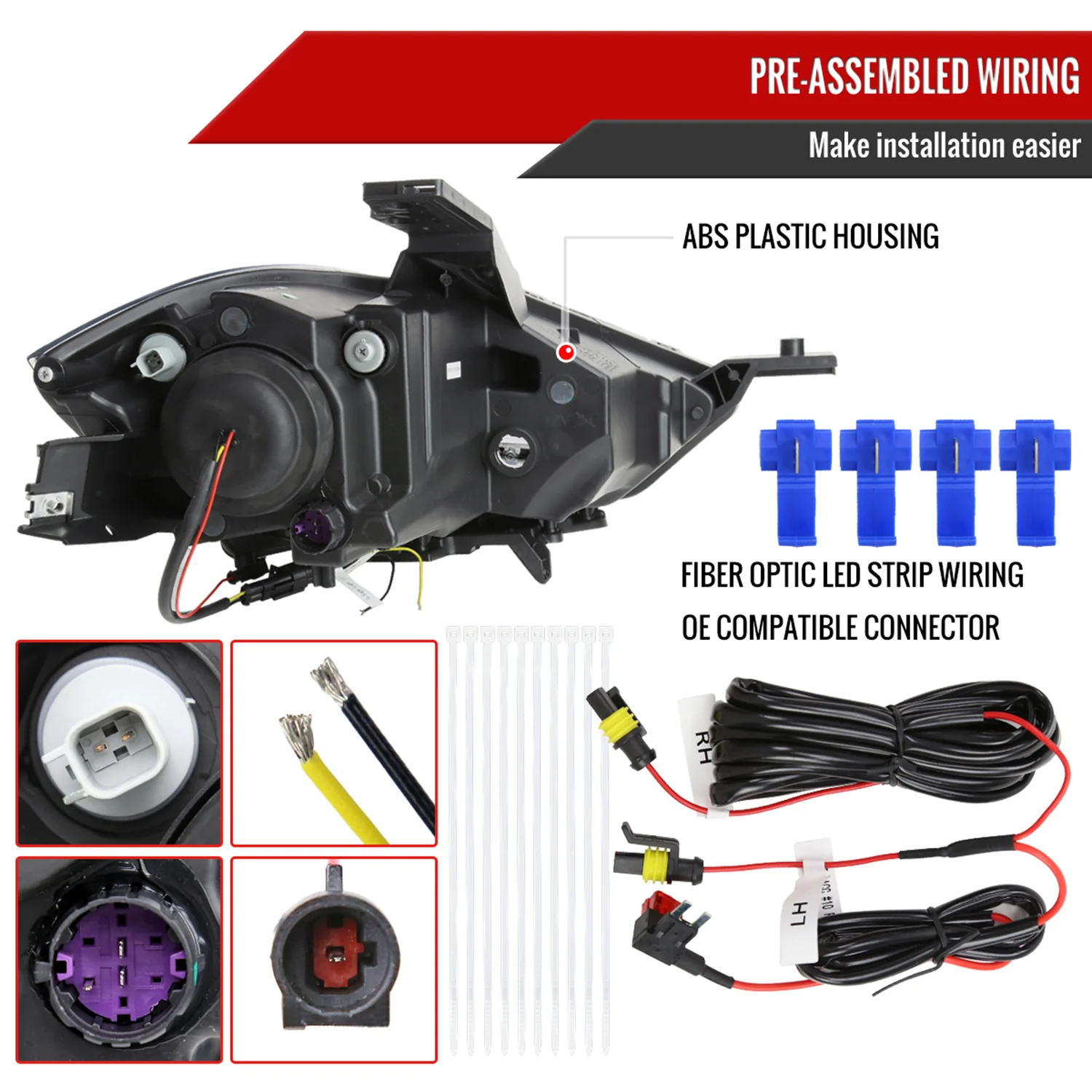 2013-2016 Dodge Dart Sequential Animated LED Bar Projector Headlights Black - Image 7
