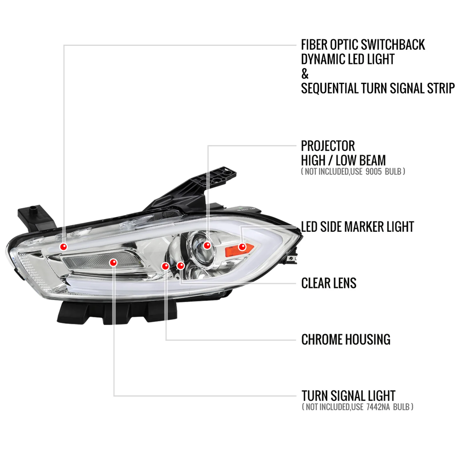 2013-2016 Dodge Dart Sequential Animated LED Bar Projector Headlights Chrome - Image 8
