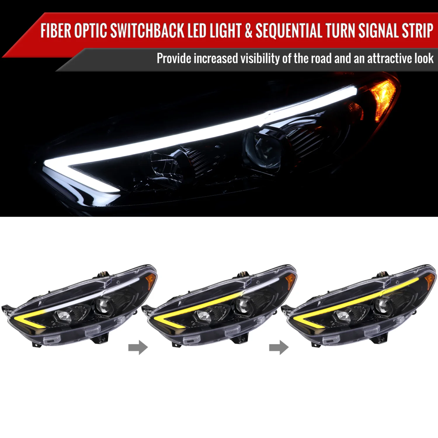 2013-2016 Ford Fusion Sequential Turn Signal Projector Headlights Black - Image 2