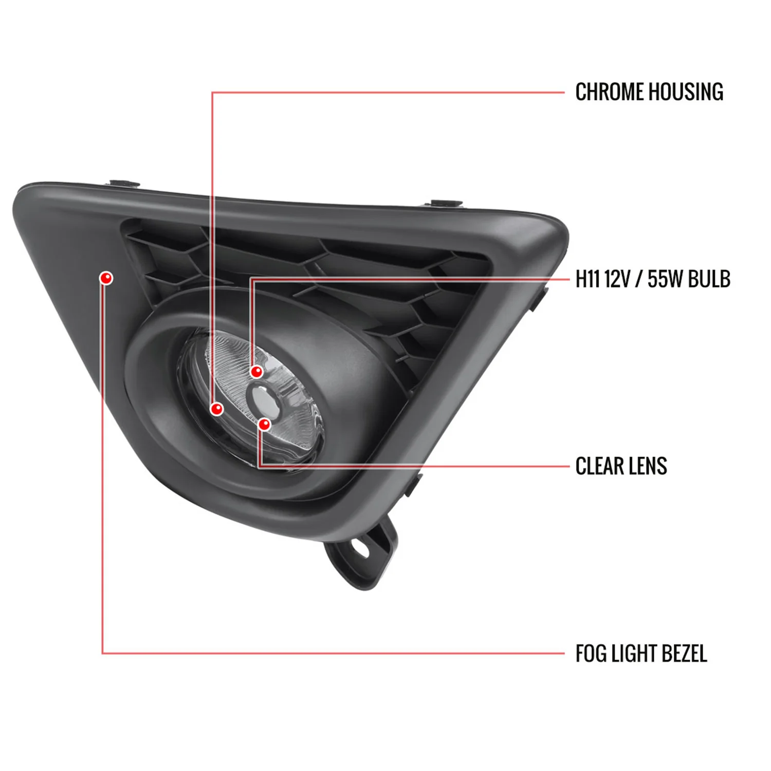 2013-2016 Mazda CX-5 H11 Fog Lights Kit w/Switch & Wiring Harness Chrome/Clear - Image 9