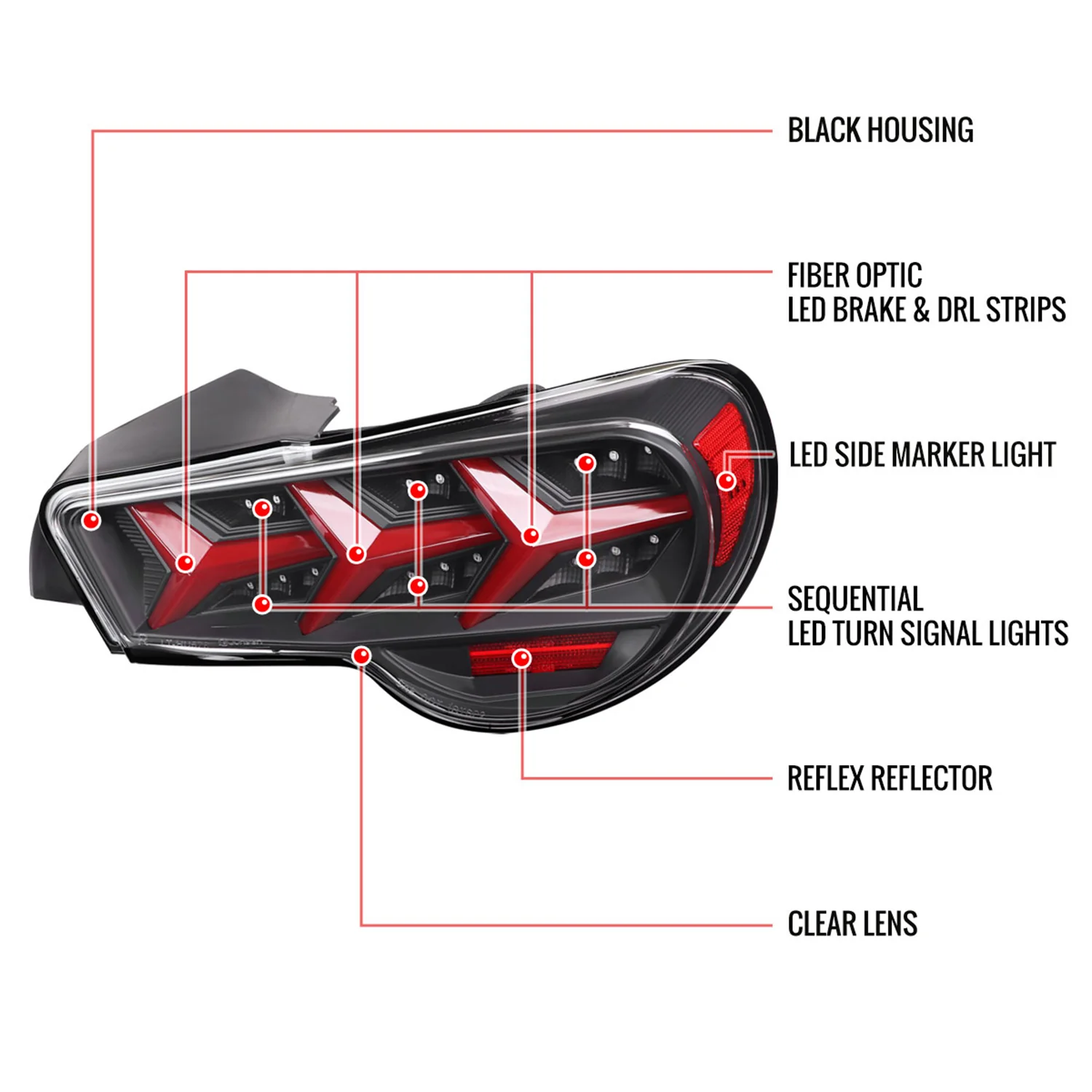 2013-2016 Scion FRS/ Subaru BRZ Lambo Sequential LED Tail Lights Black/Clear - Image 8