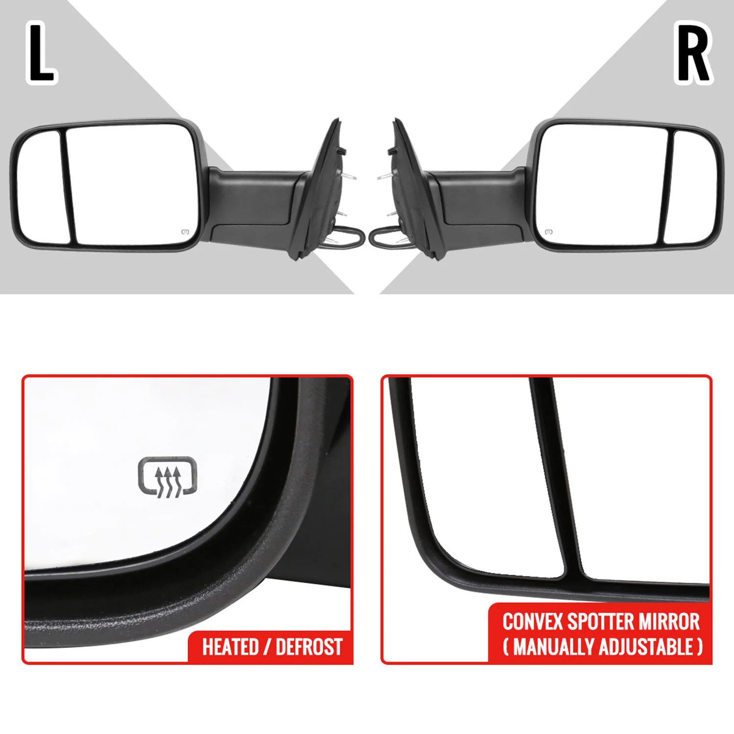 2013-2017 Dodge RAM 1500/2500/3500 Auto-Fold Heated ATS & Manual Side Mirrors - Image 3