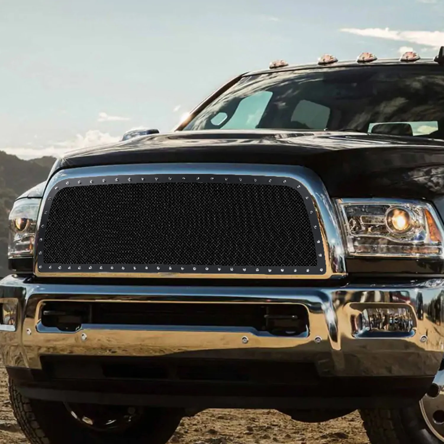 2013-2018 Dodge RAM 2500/3500 Rivet Style Black S.Steel Mesh Grille Insert - Image 10
