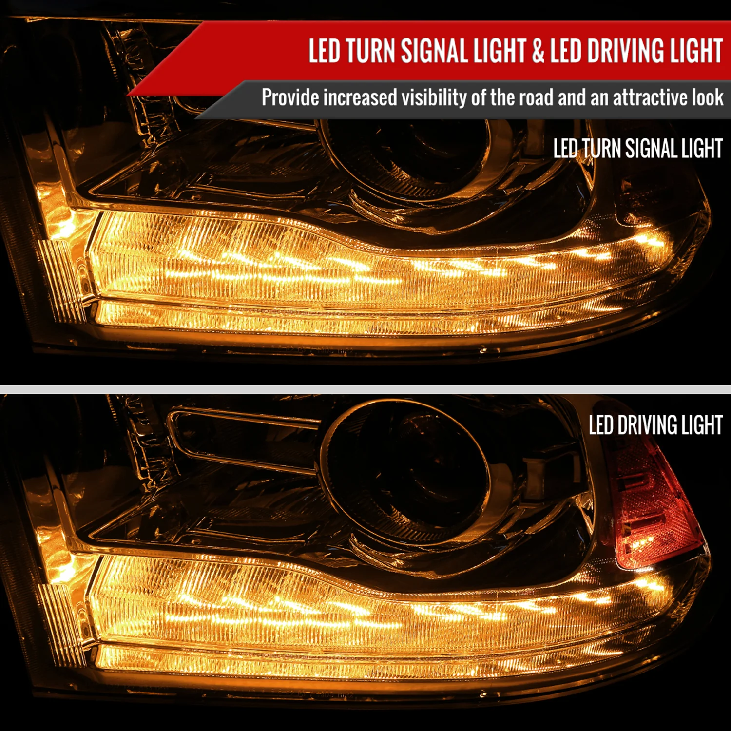 2013-2018 RAM 1500 2500 3500 LED Bar Projector Headlights Chrome/Clear Lens - Image 2
