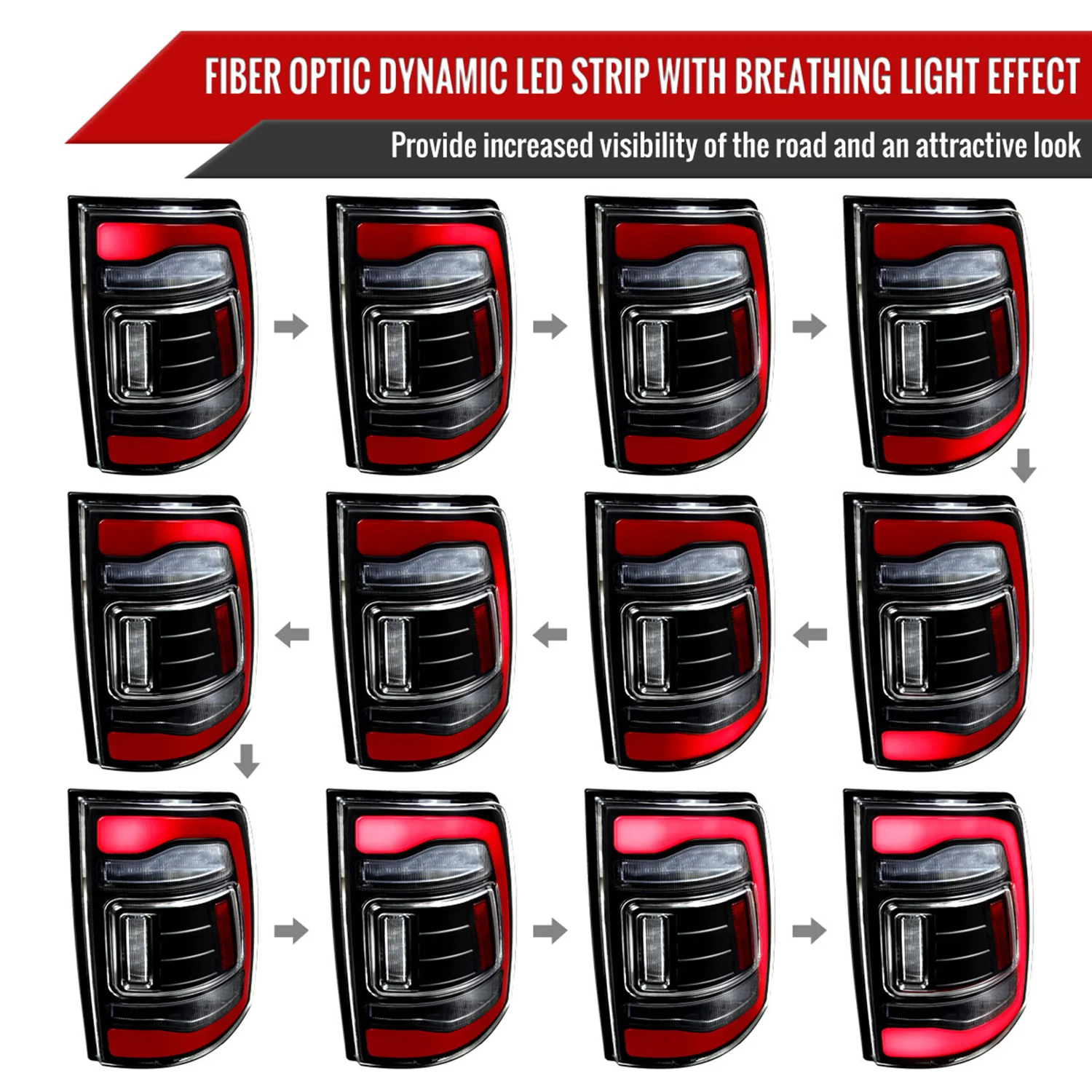 2013-2018 RAM 1500/2500/3500 Sequential Signal LED Tail Lights Black/Clear - Image 3