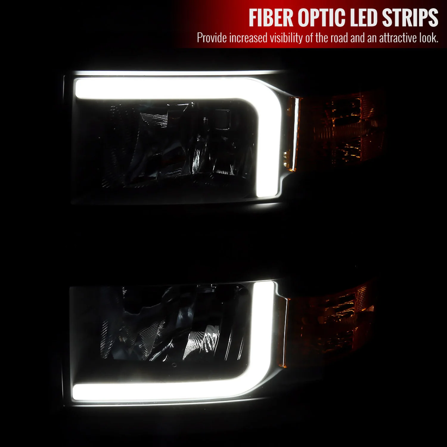 2014-2015 Chevy Silverado 1500 LED Bar Factory Headlights - Black Matt Black - Image 2