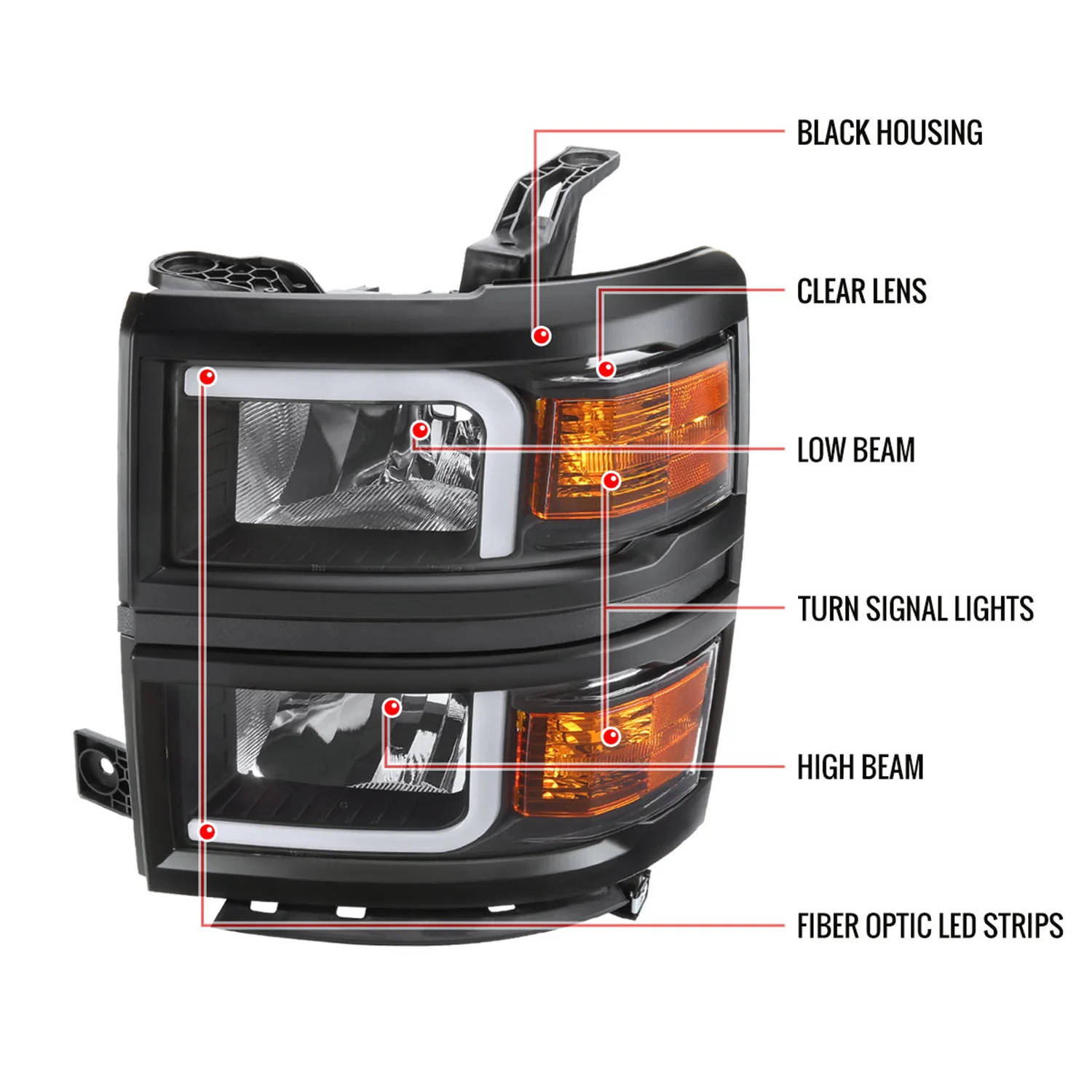 2014-2015 Chevy Silverado 1500 LED Bar Factory Headlights - Black Matt Black - Image 9