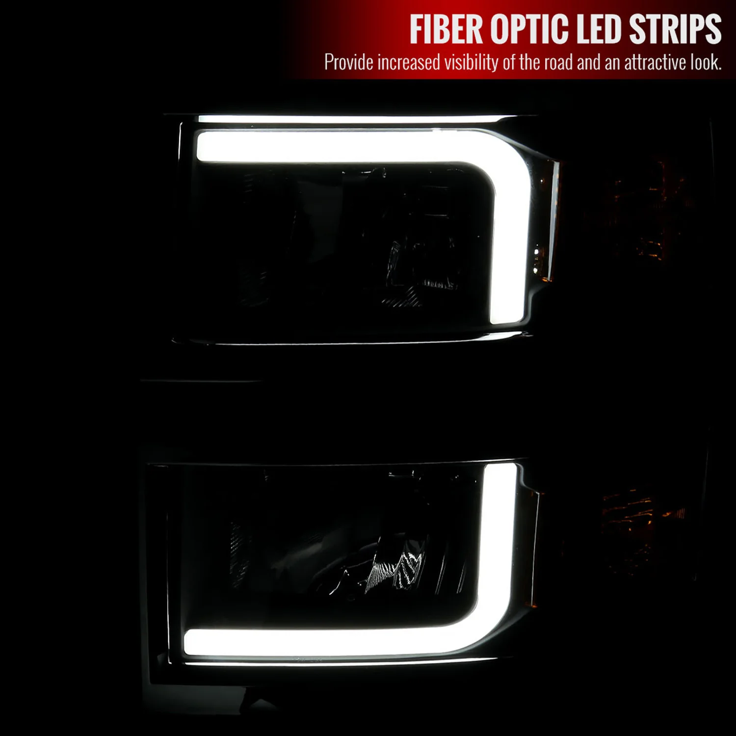 2014-2015 Chevy Silverado 1500 LED Bar Factory Headlights Matt Black/Clear - Image 2