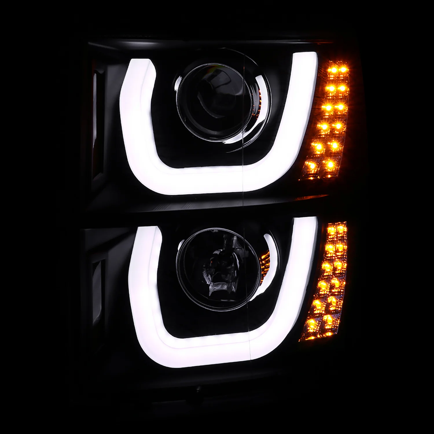 2014-2015 Chevy Silverado 1500 LED U-Bar Headlights LED Signal Lights Black - Image 5