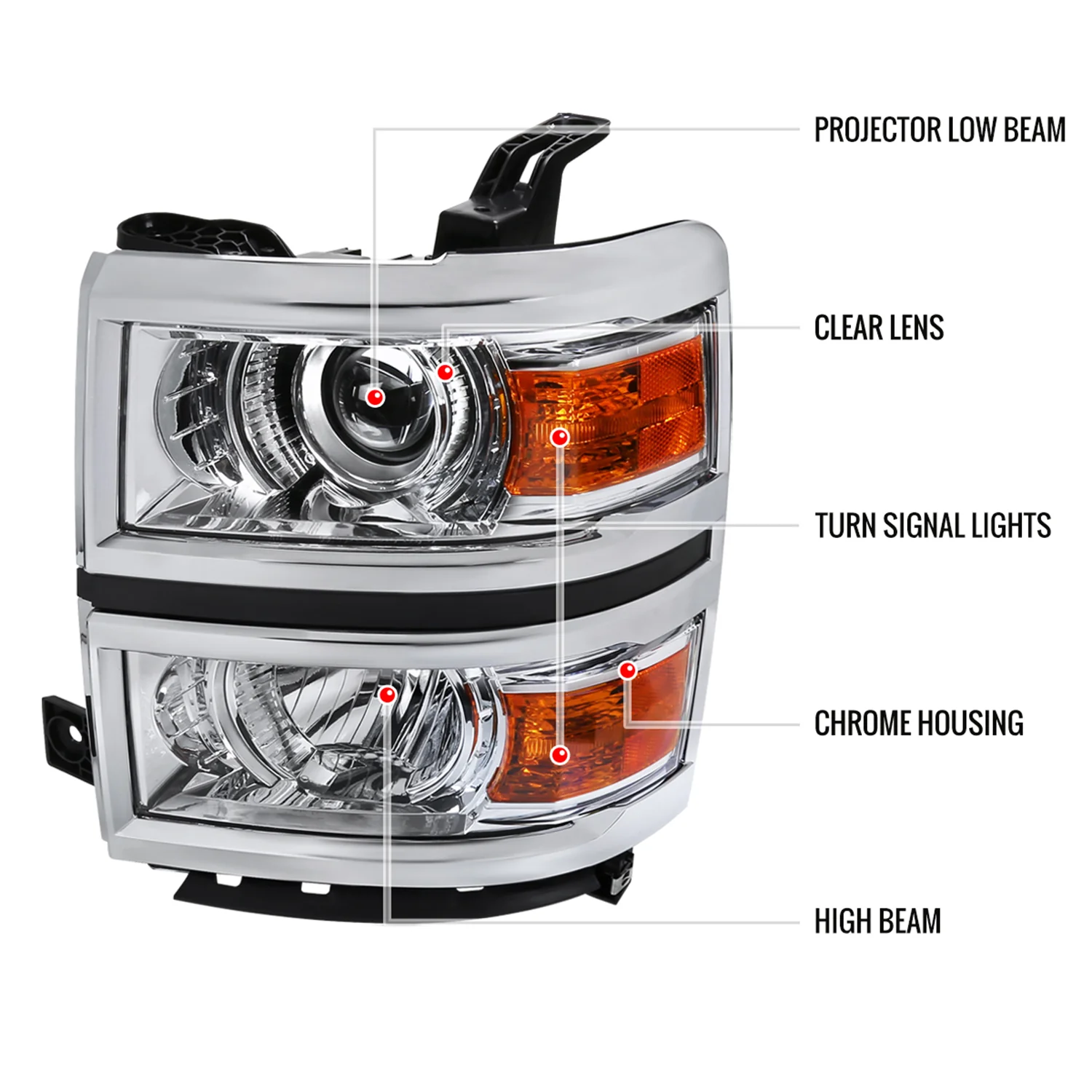 2014-2015 Chevy Silverado 1500 Projector Headlights Chrome/Clear Lens - Image 8