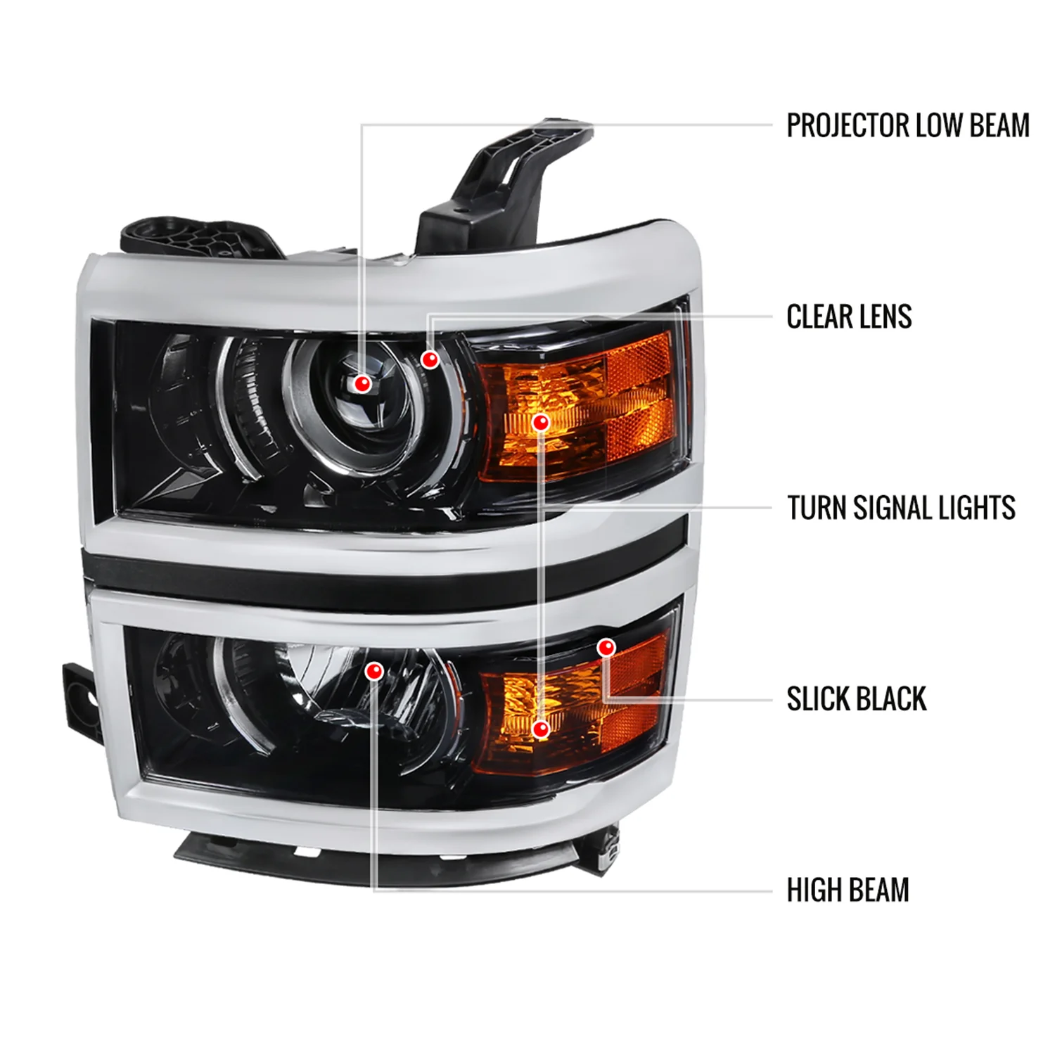 2014-2015 Chevy Silverado 1500 Projector Headlights Glossy Black/Clear Lens - Image 8